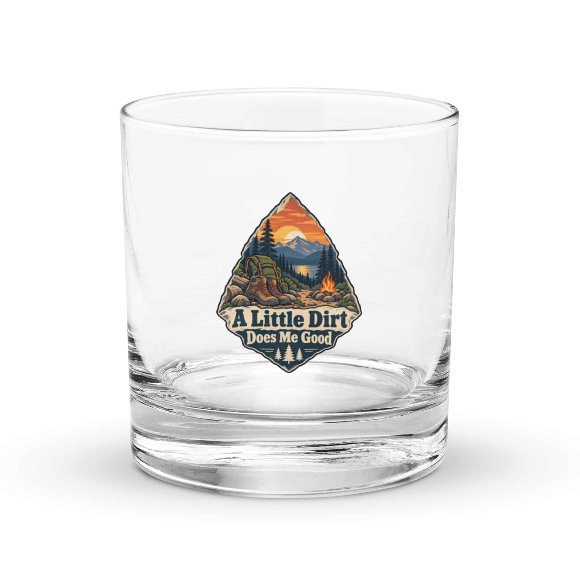 Nature and Adventure Rocks Glass: A Little Dirt Does Me Good, Scenic Shield Badge