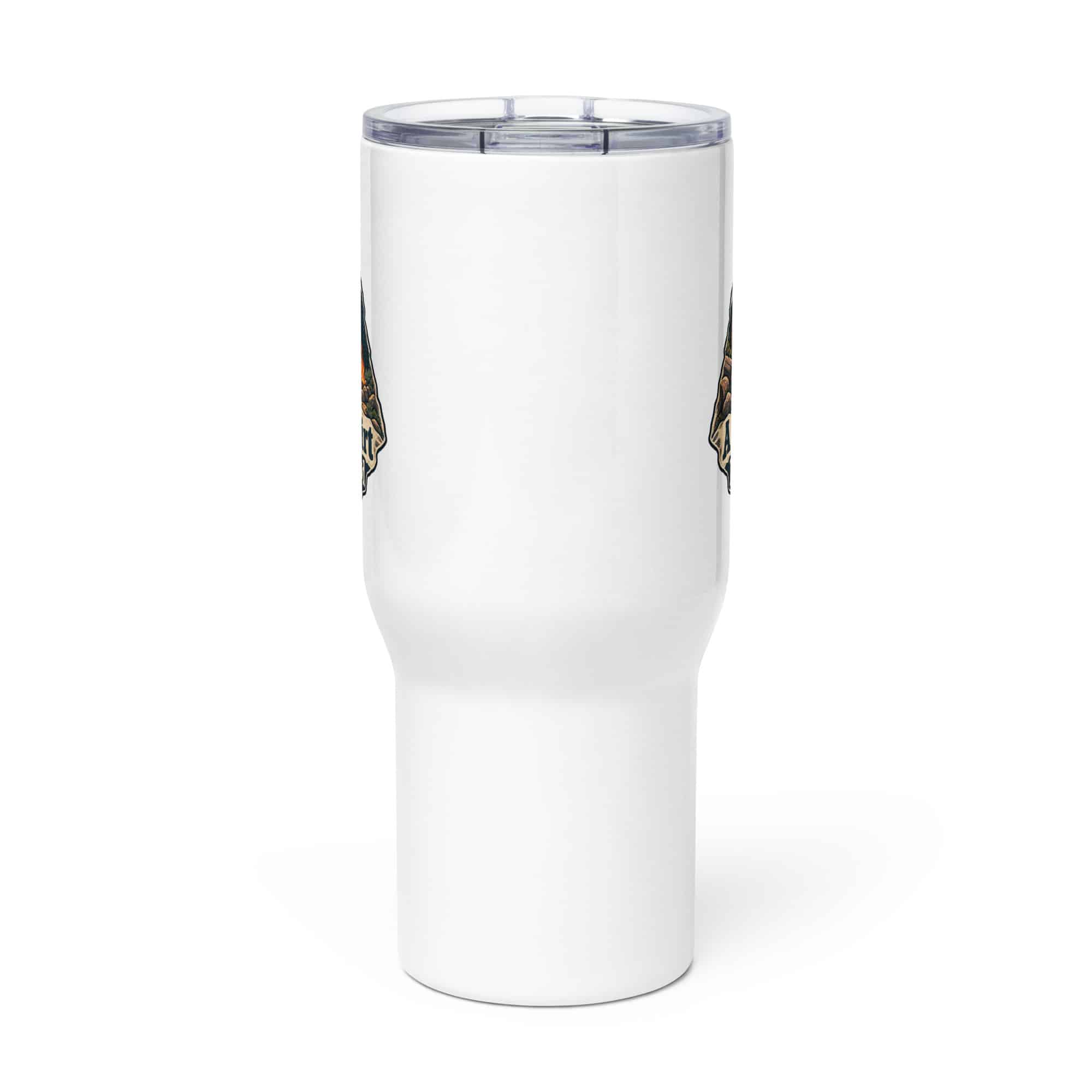 Nature and Adventure Travel Mug: A Little Dirt Does Me Good, Scenic Shield Badge