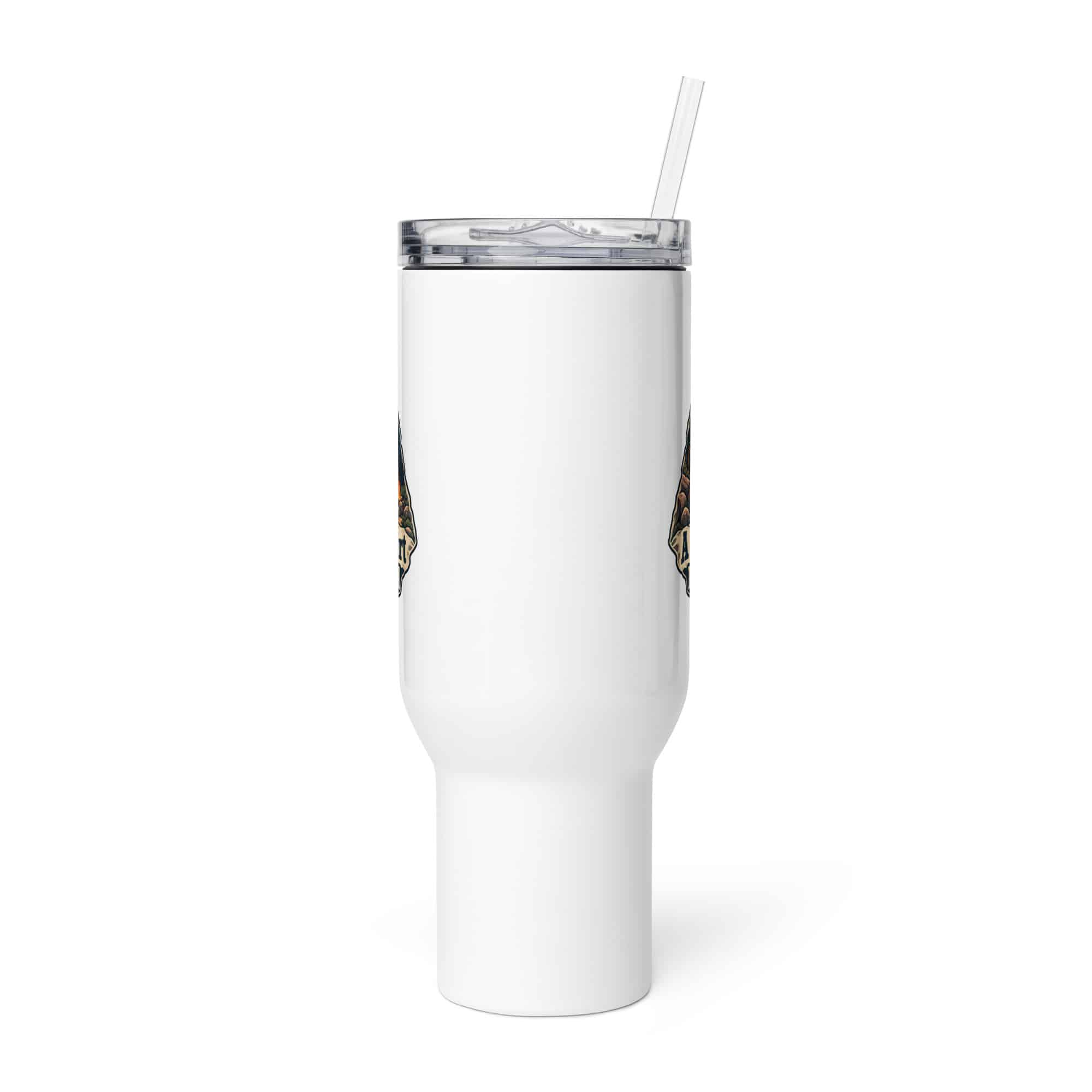 Nature and Adventure Travel Mug: A Little Dirt Does Me Good, Scenic Shield Badge