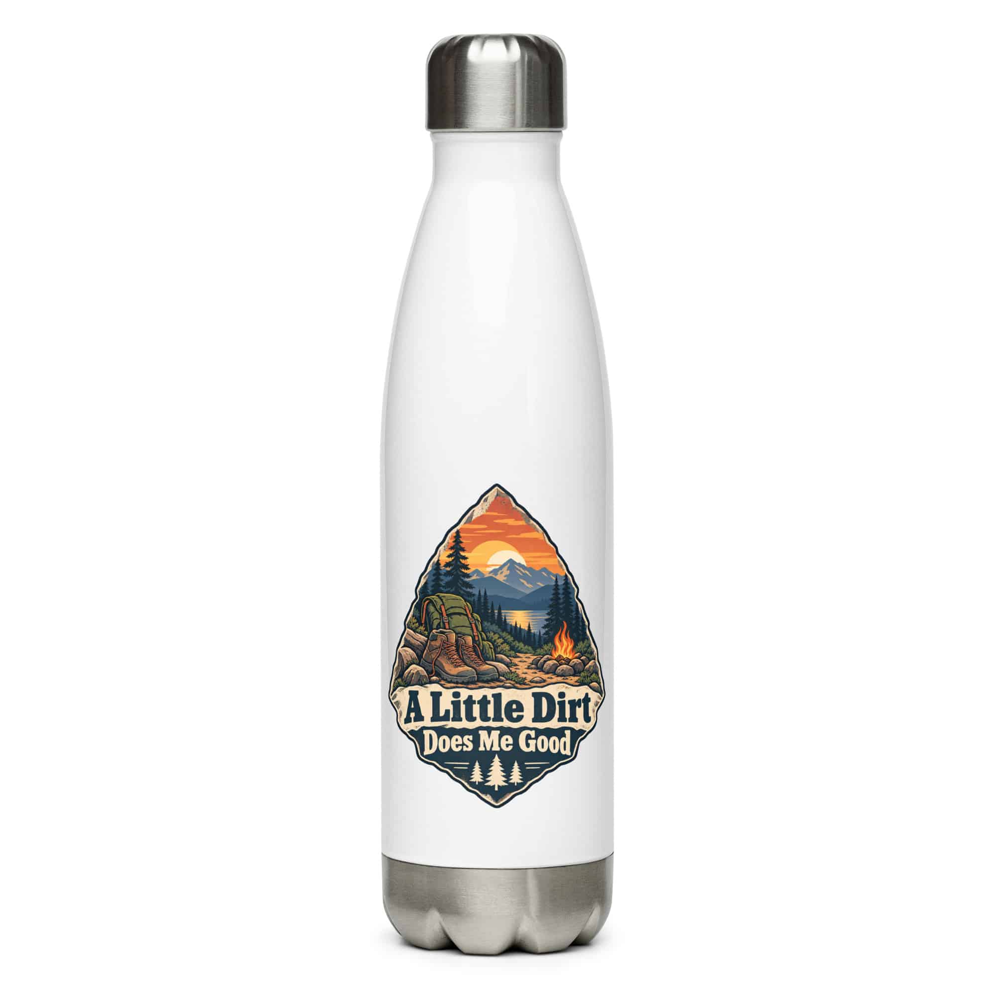 Nature and Adventure Stainless Steel Water Bottle: A Little Dirt Does Me Good, Scenic Shield Badge