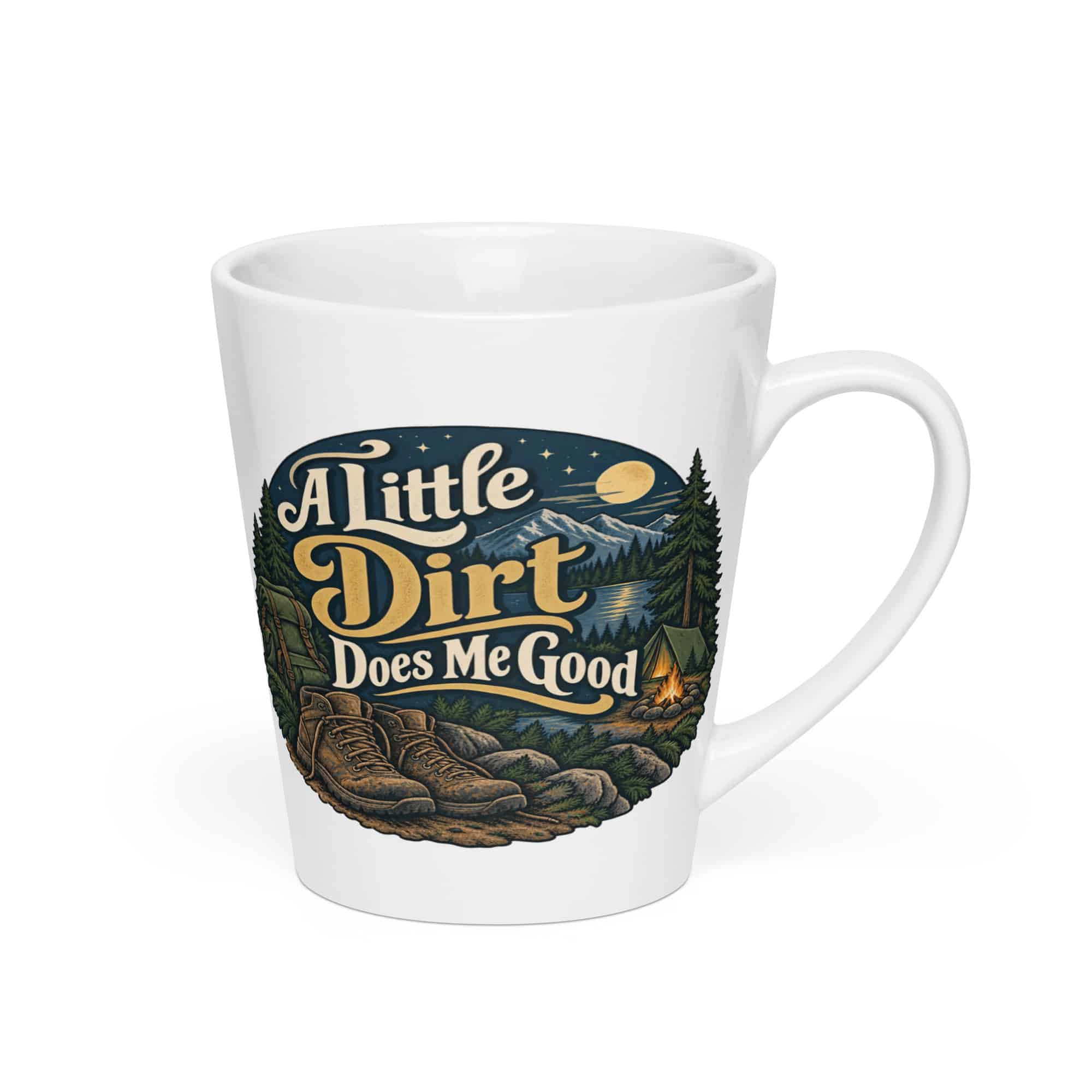Nature and Adventure Latte Mug: A Little Dirt Does Me Good, Woodland Scenic Lettering