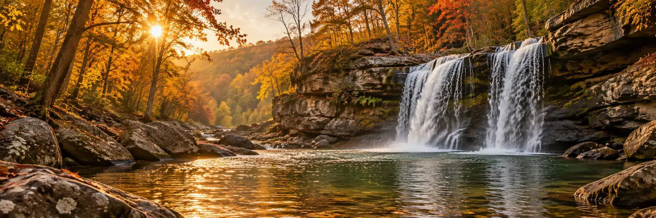 Autumn waterfall and creek in the Kentucky woods