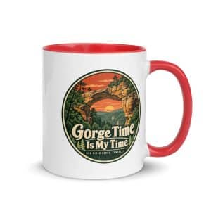 Red River Gorge Color Inside Coffee Mug: Gorge Time Is My Time, Vintage Round Badge - 11 oz - Main