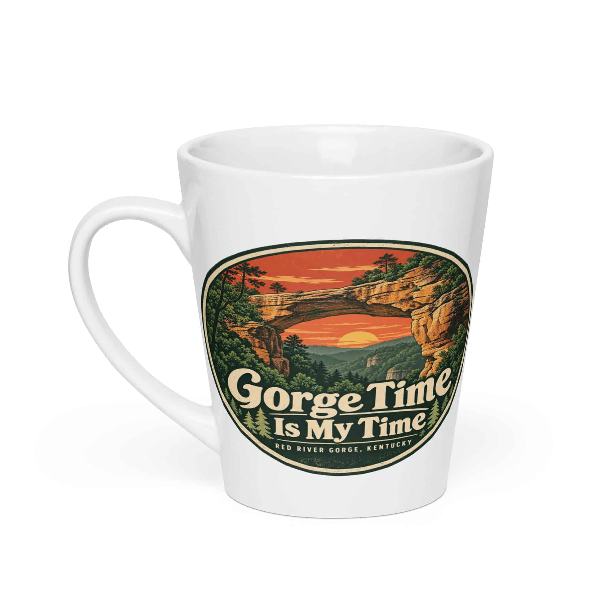 Red River Gorge Latte Mug: Gorge Time Is My Time, Vintage Round Badge