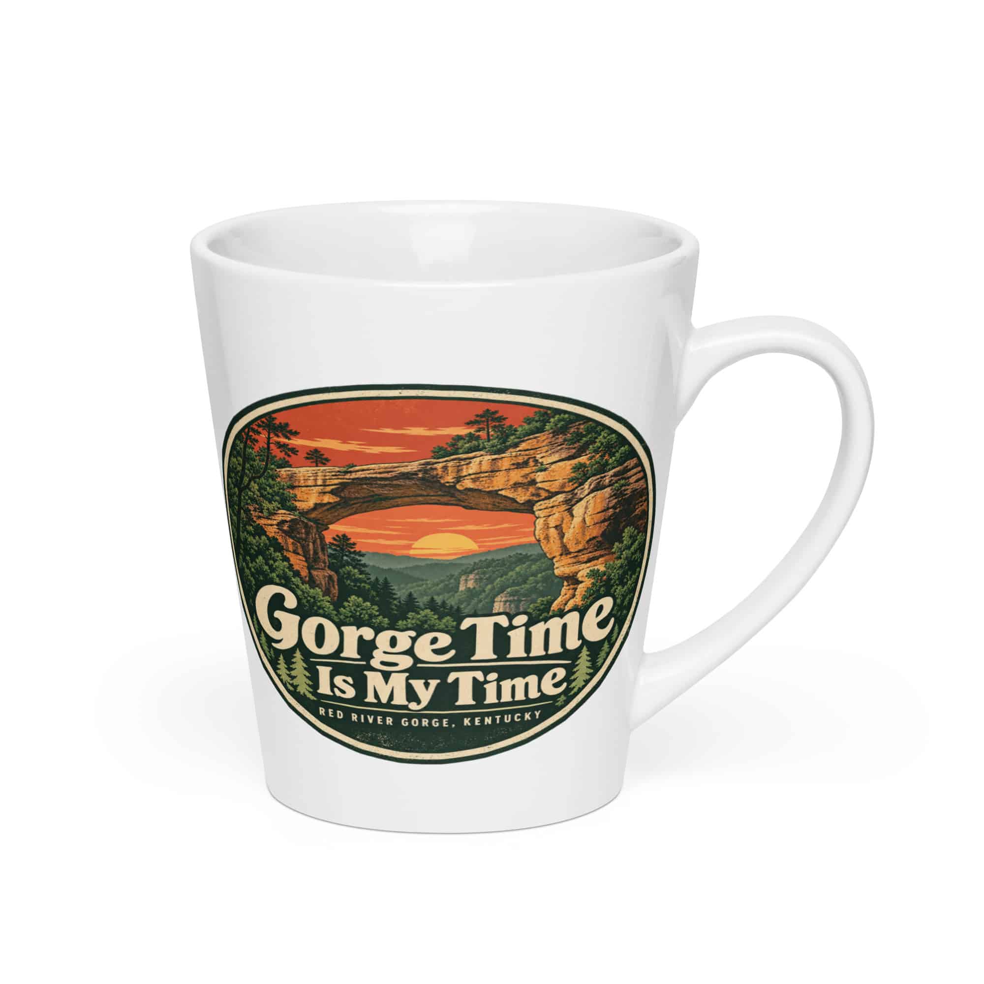Red River Gorge Latte Mug: Gorge Time Is My Time, Vintage Round Badge