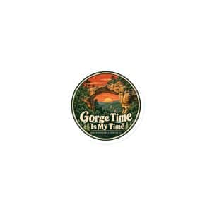 Red River Gorge Die-Cut Magnet: Gorge Time Is My Time, Vintage Round Badge - 3″×3″ - Main
