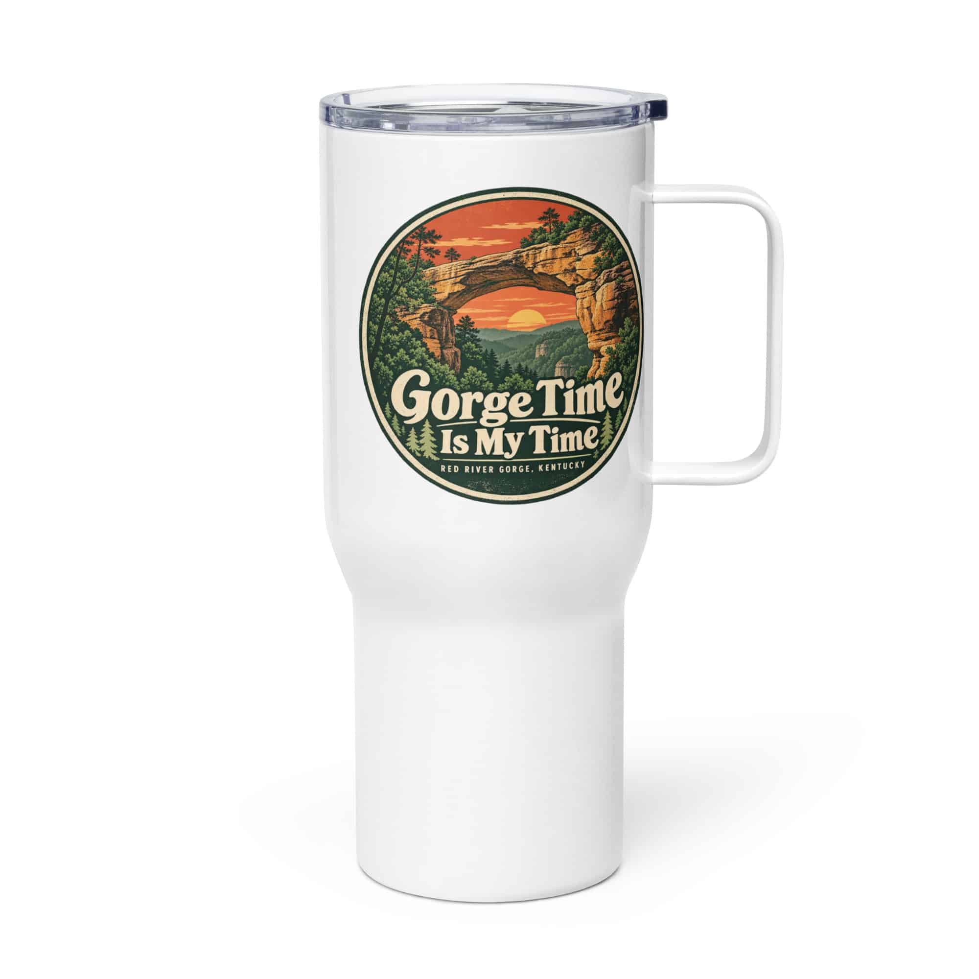Red River Gorge Travel Mug: Gorge Time Is My Time, Vintage Round Badge