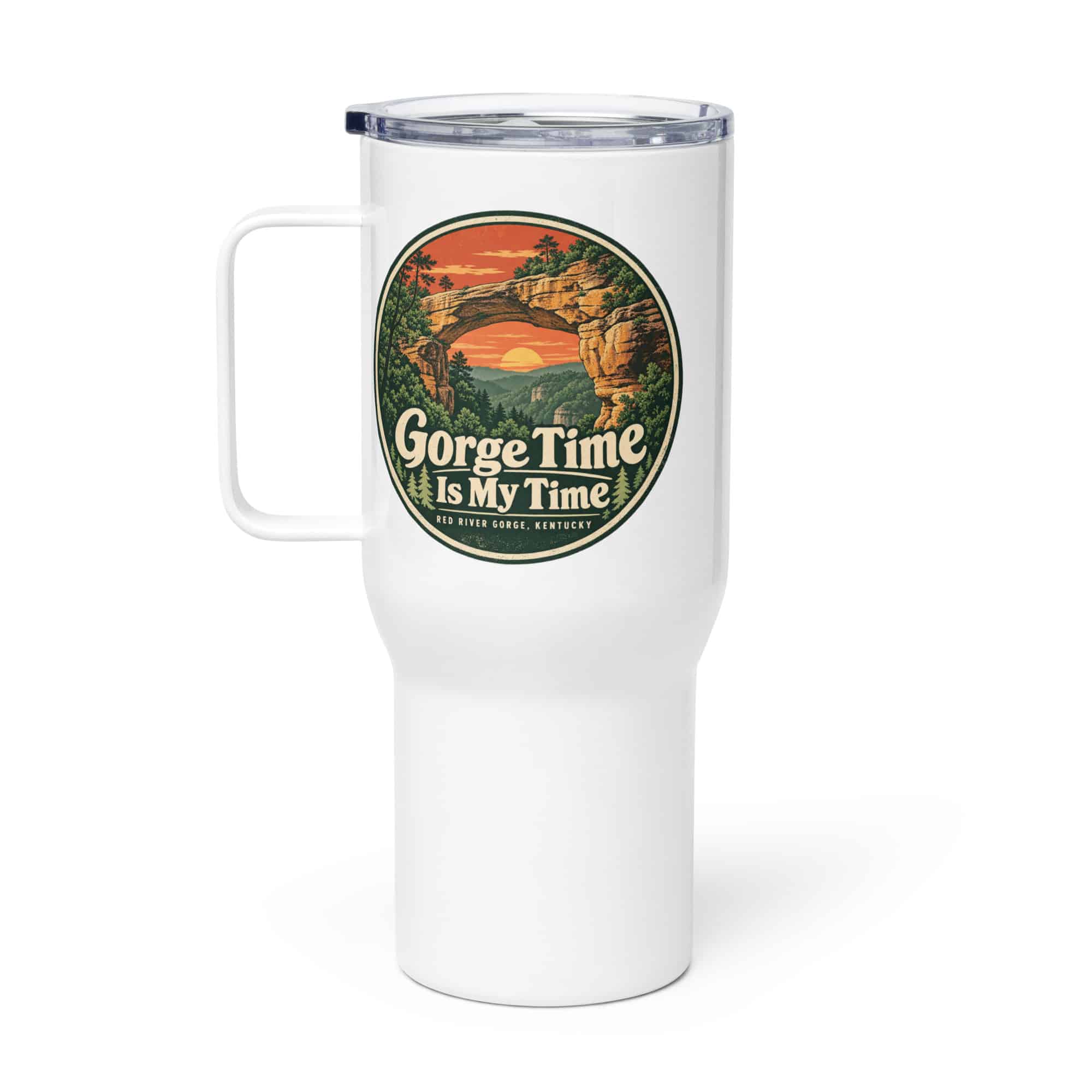 Red River Gorge Travel Mug: Gorge Time Is My Time, Vintage Round Badge