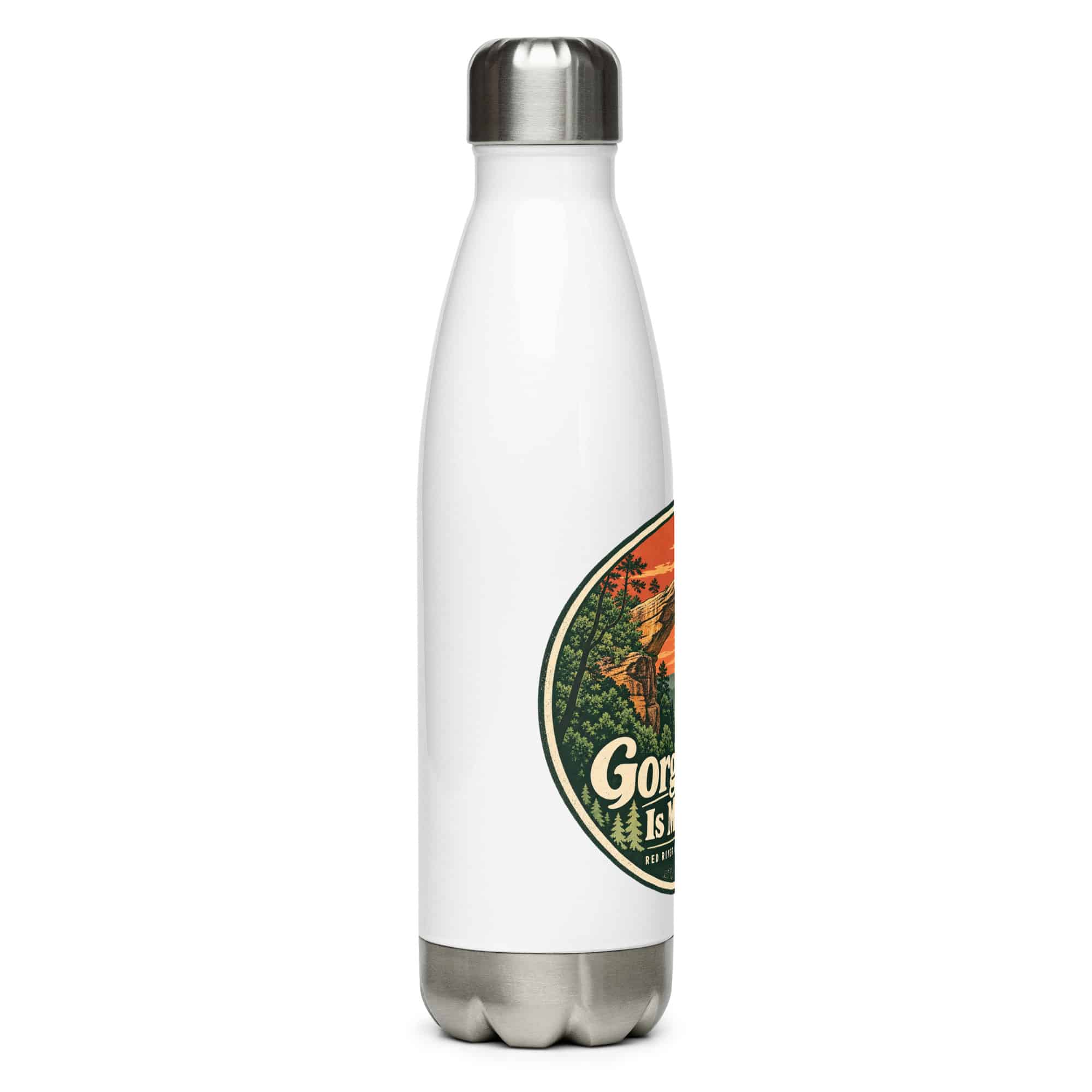 Red River Gorge Stainless Steel Water Bottle: Gorge Time Is My Time, Vintage Round Badge