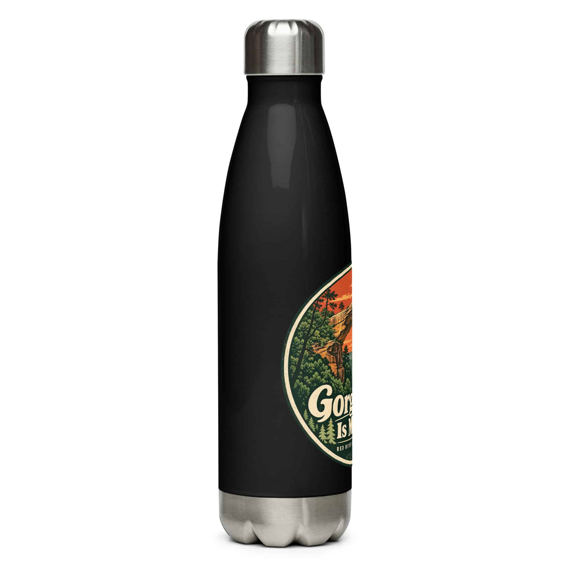 Red River Gorge Stainless Steel Water Bottle: Gorge Time Is My Time, Vintage Round Badge