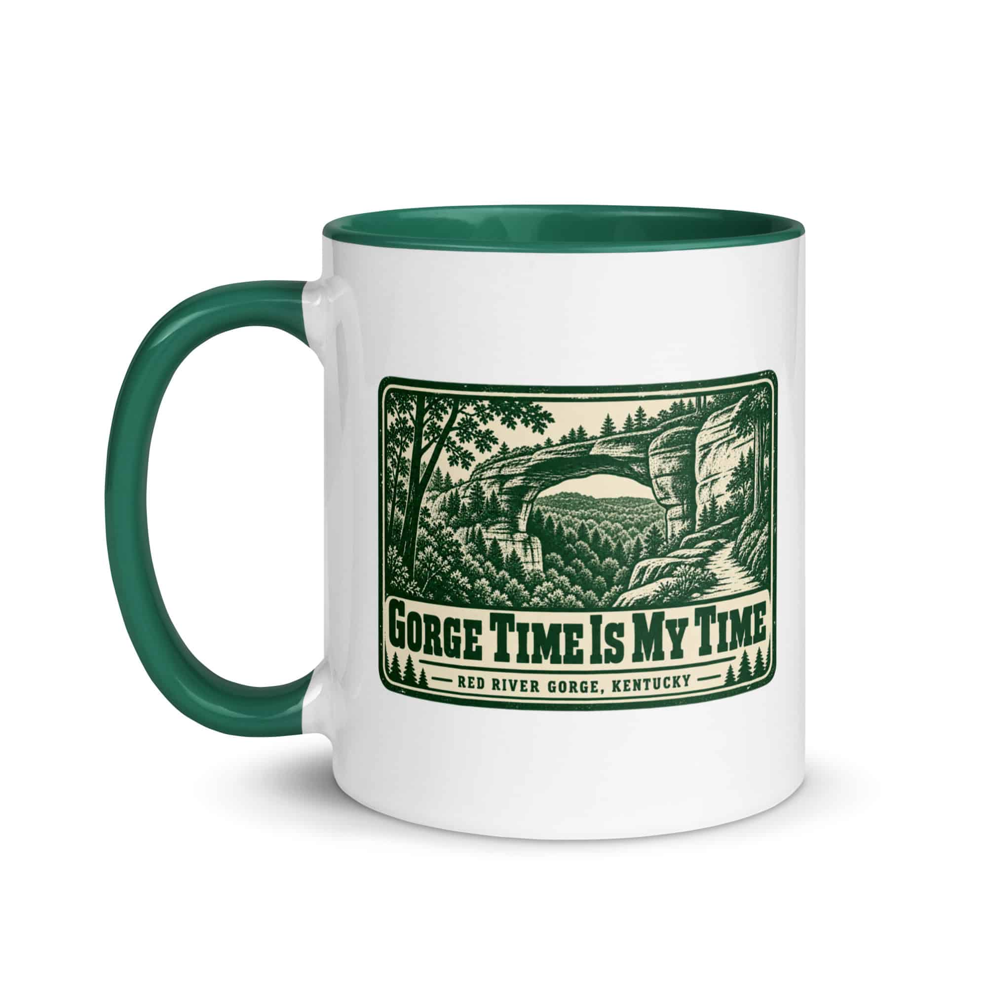 Red River Gorge Color Inside Coffee Mug: Gorge Time Is My Time, Forest Ink Stamp