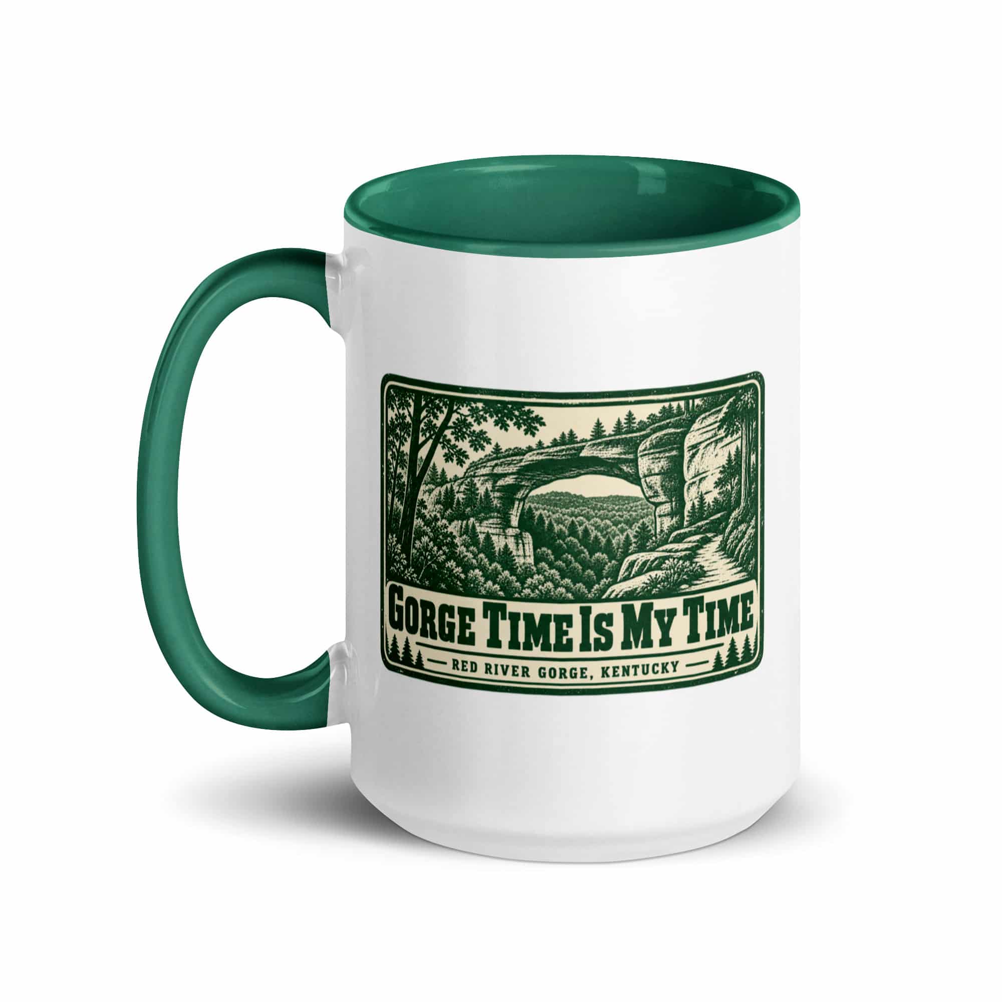 Red River Gorge Color Inside Coffee Mug: Gorge Time Is My Time, Forest Ink Stamp
