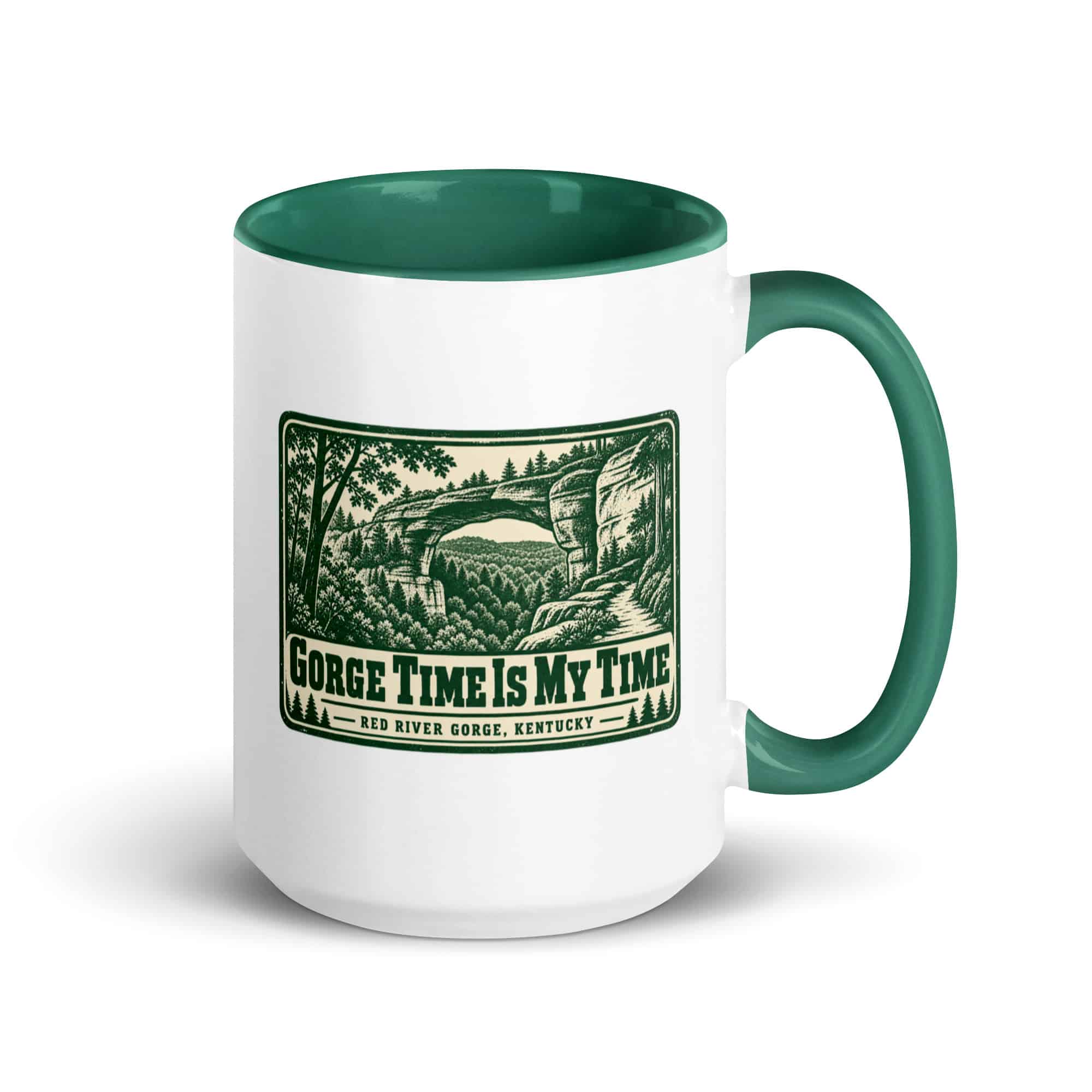 Red River Gorge Color Inside Coffee Mug: Gorge Time Is My Time, Forest Ink Stamp