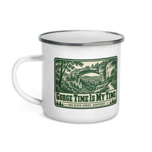 Red River Gorge Enamel Camp Mug: Gorge Time Is My Time, Forest Ink Stamp - 12 oz - Left