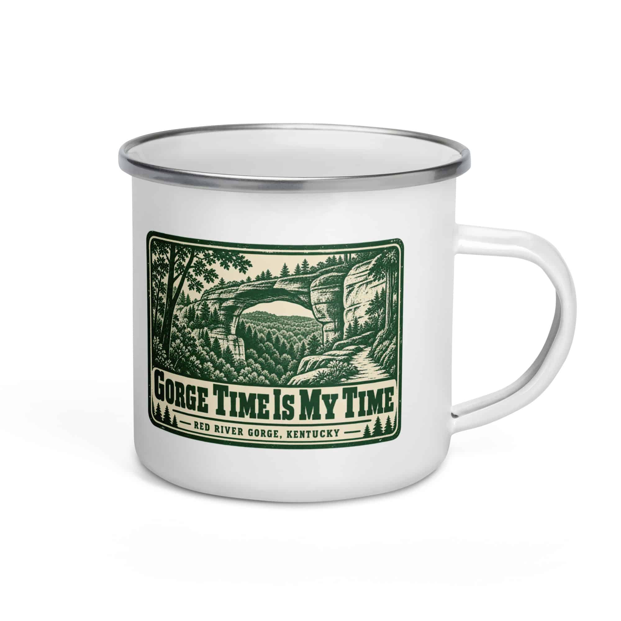 Red River Gorge Enamel Camp Mug: Gorge Time Is My Time, Forest Ink Stamp