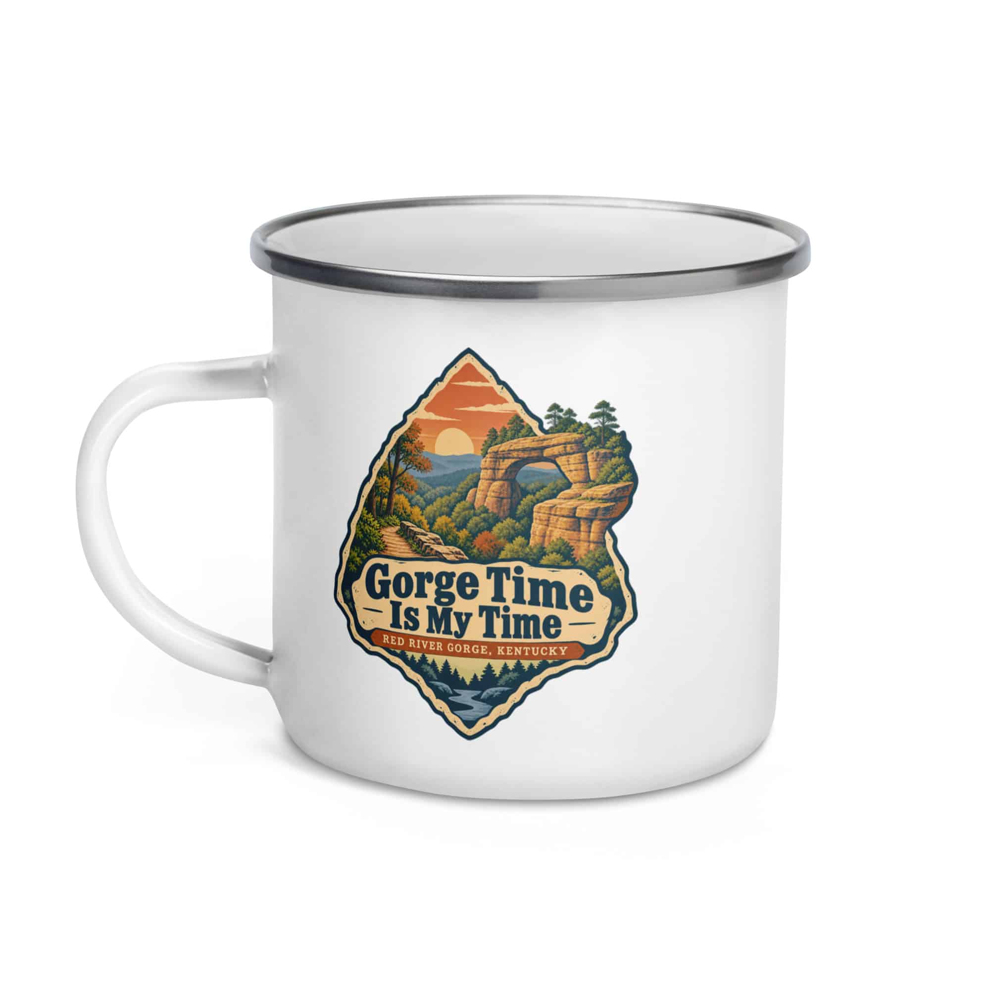 Red River Gorge Enamel Camp Mug: Gorge Time Is My Time, Scenic Shield Badge