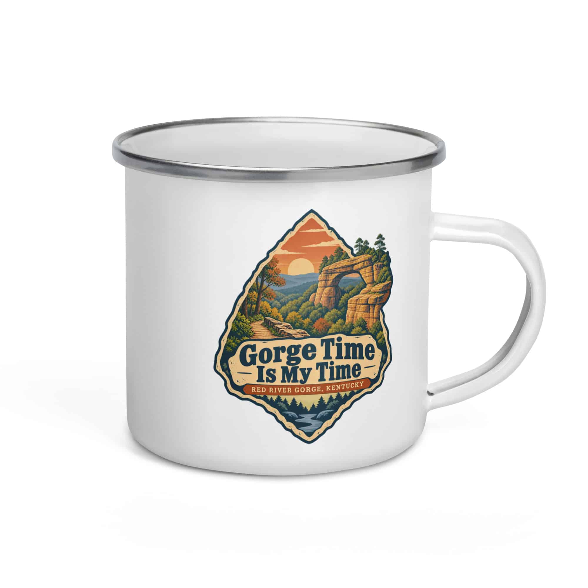Red River Gorge Enamel Camp Mug: Gorge Time Is My Time, Scenic Shield Badge