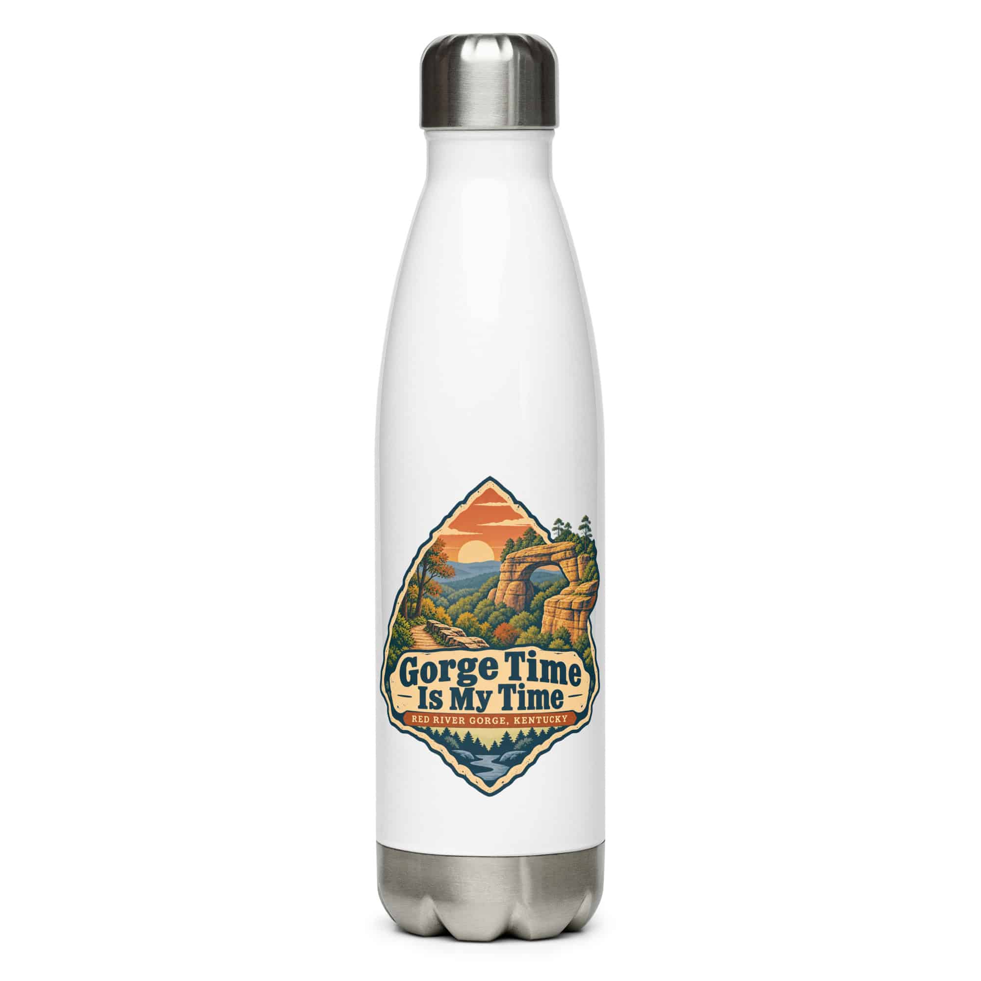 Red River Gorge Stainless Steel Water Bottle: Gorge Time Is My Time, Scenic Shield Badge