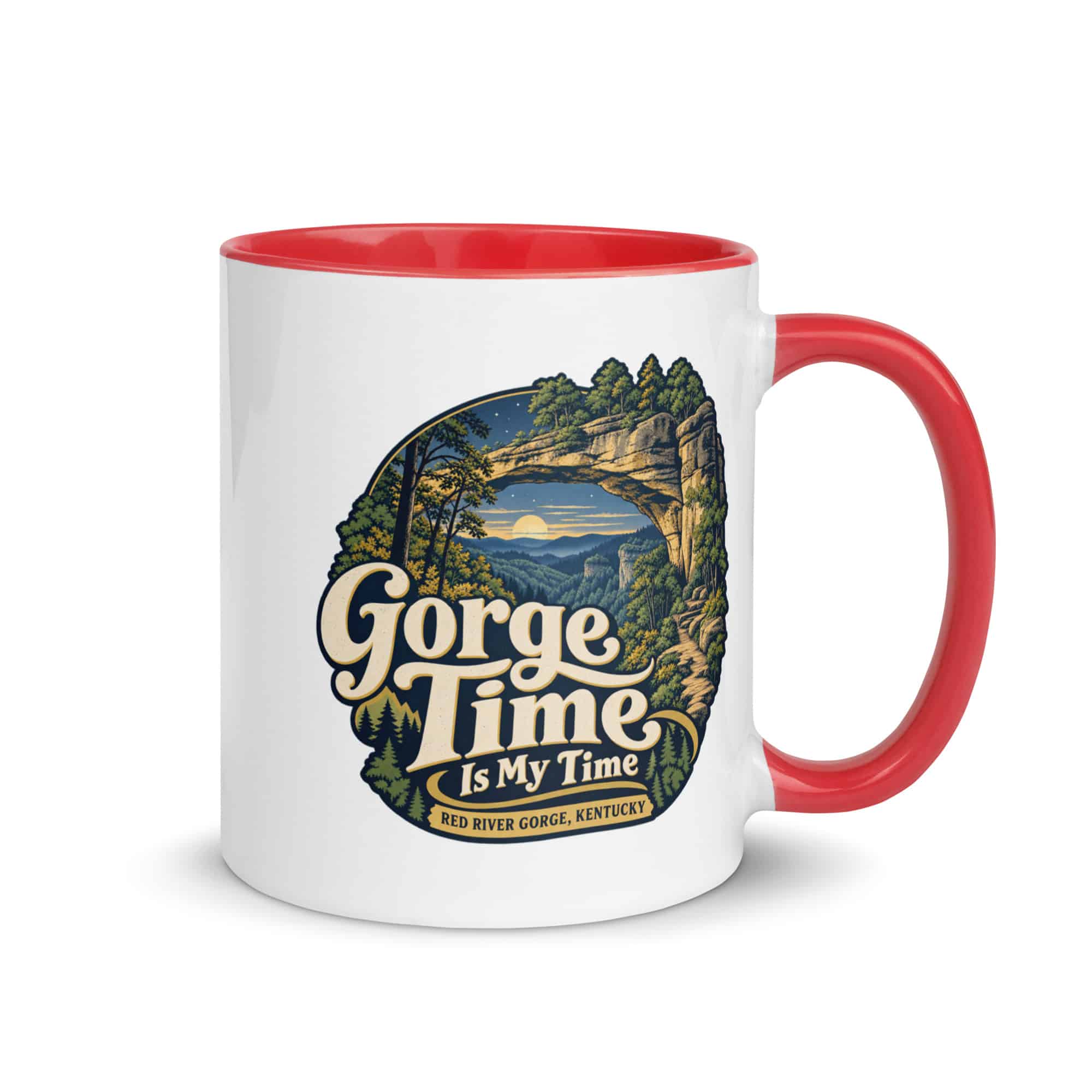 Red River Gorge Color Inside Coffee Mug: Gorge Time Is My Time, Woodland Scenic Lettering