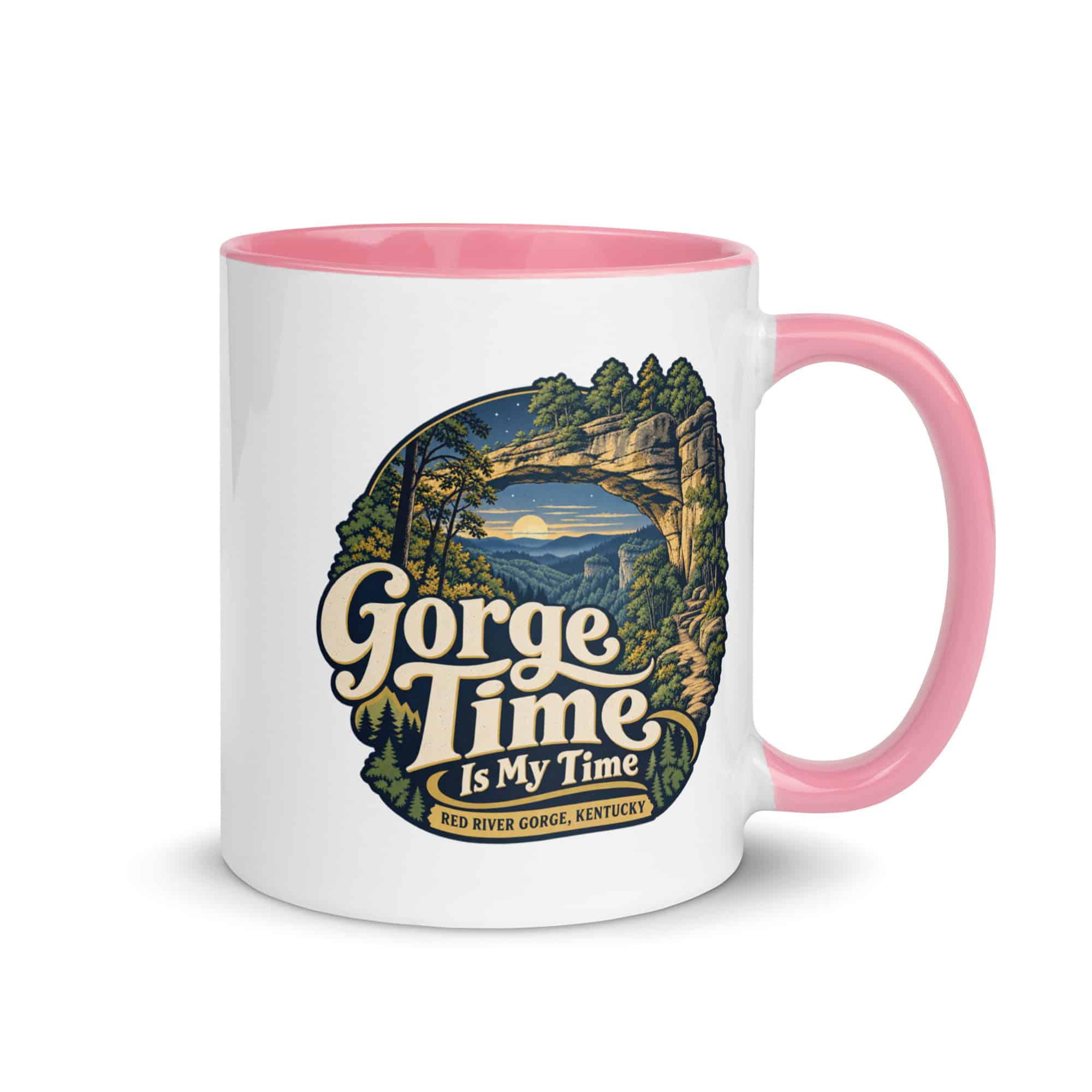 Red River Gorge Color Inside Coffee Mug: Gorge Time Is My Time, Woodland Scenic Lettering