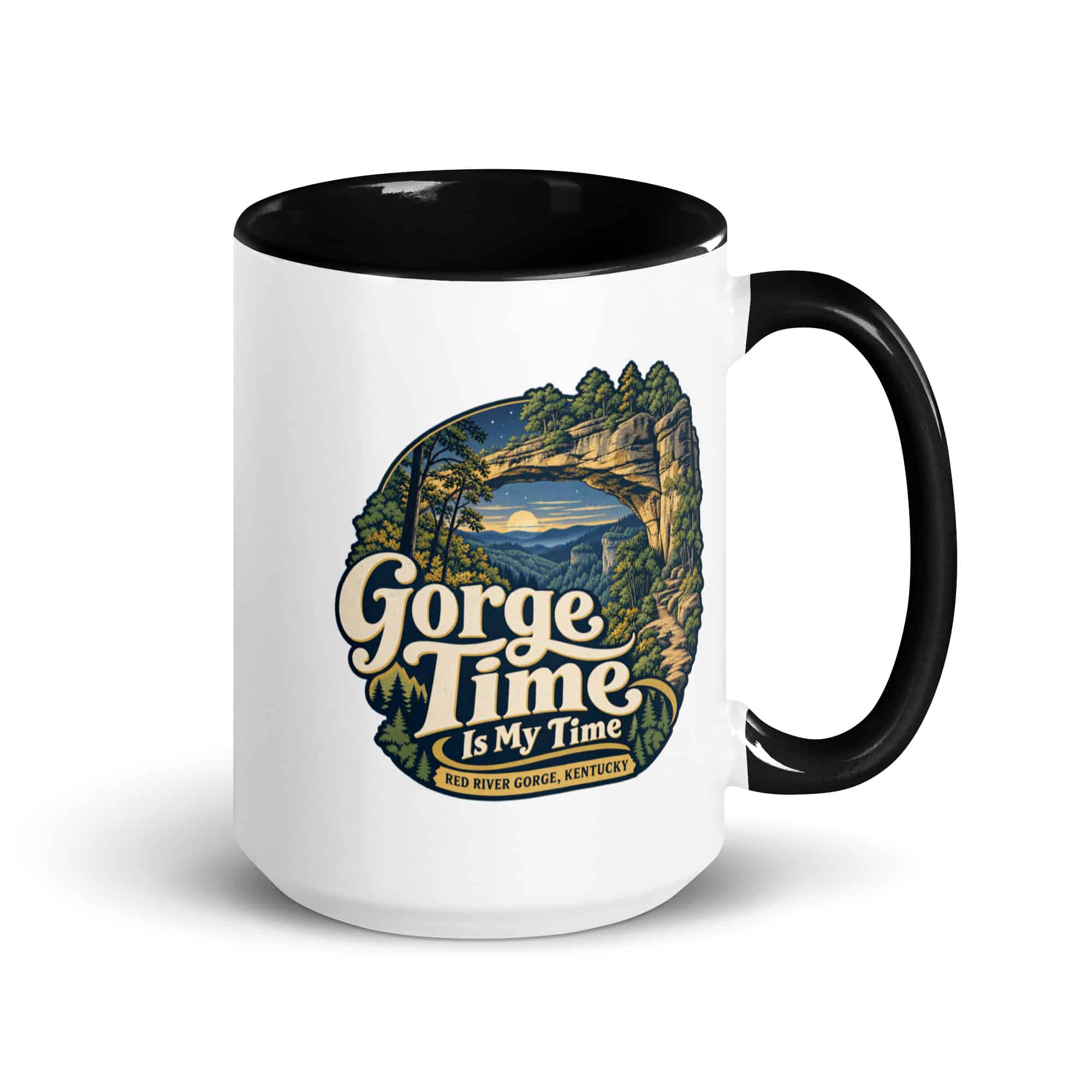Red River Gorge Color Inside Coffee Mug: Gorge Time Is My Time, Woodland Scenic Lettering