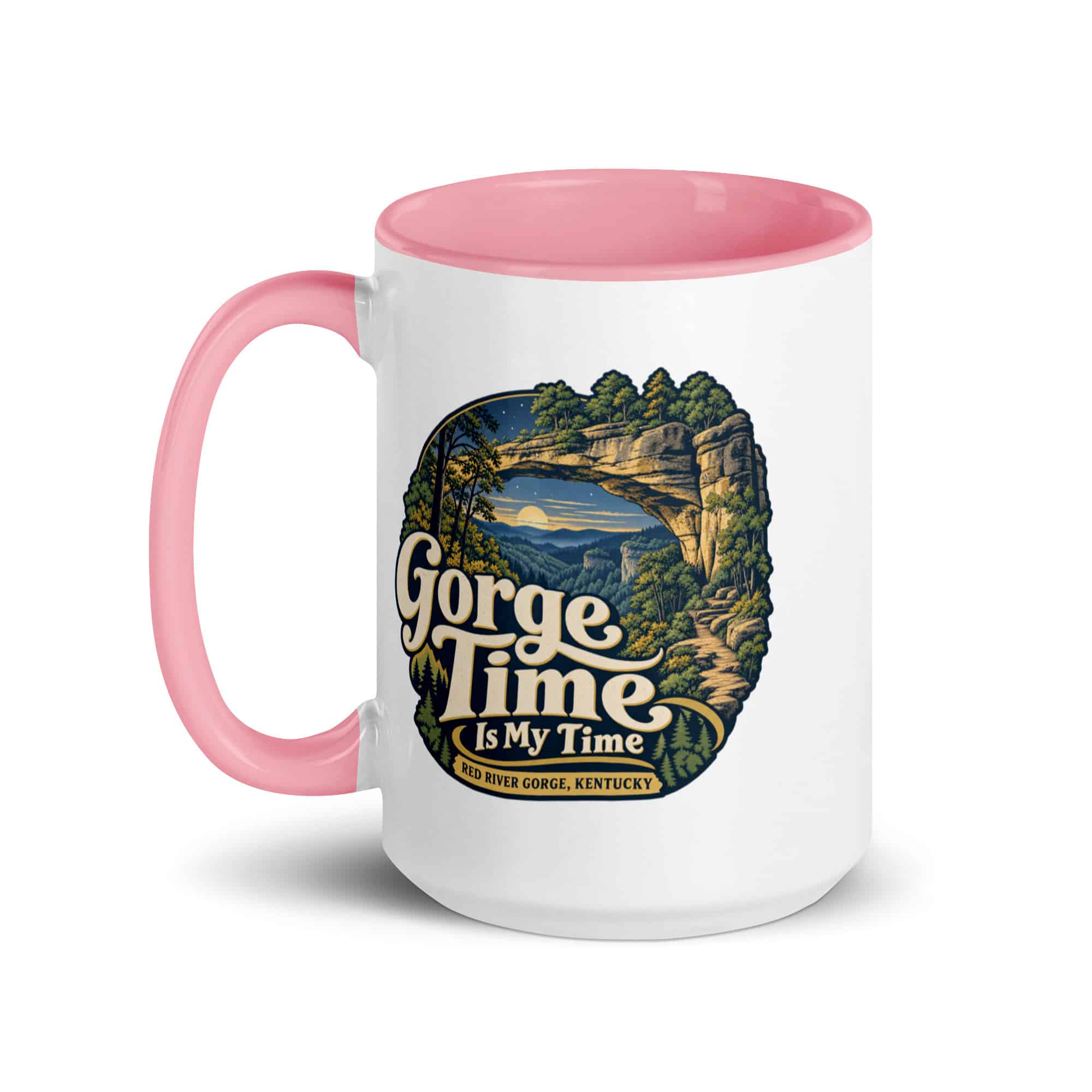 Red River Gorge Color Inside Coffee Mug: Gorge Time Is My Time, Woodland Scenic Lettering