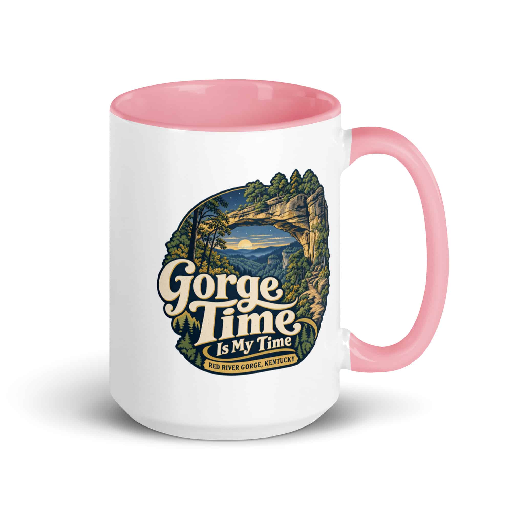 Red River Gorge Color Inside Coffee Mug: Gorge Time Is My Time, Woodland Scenic Lettering