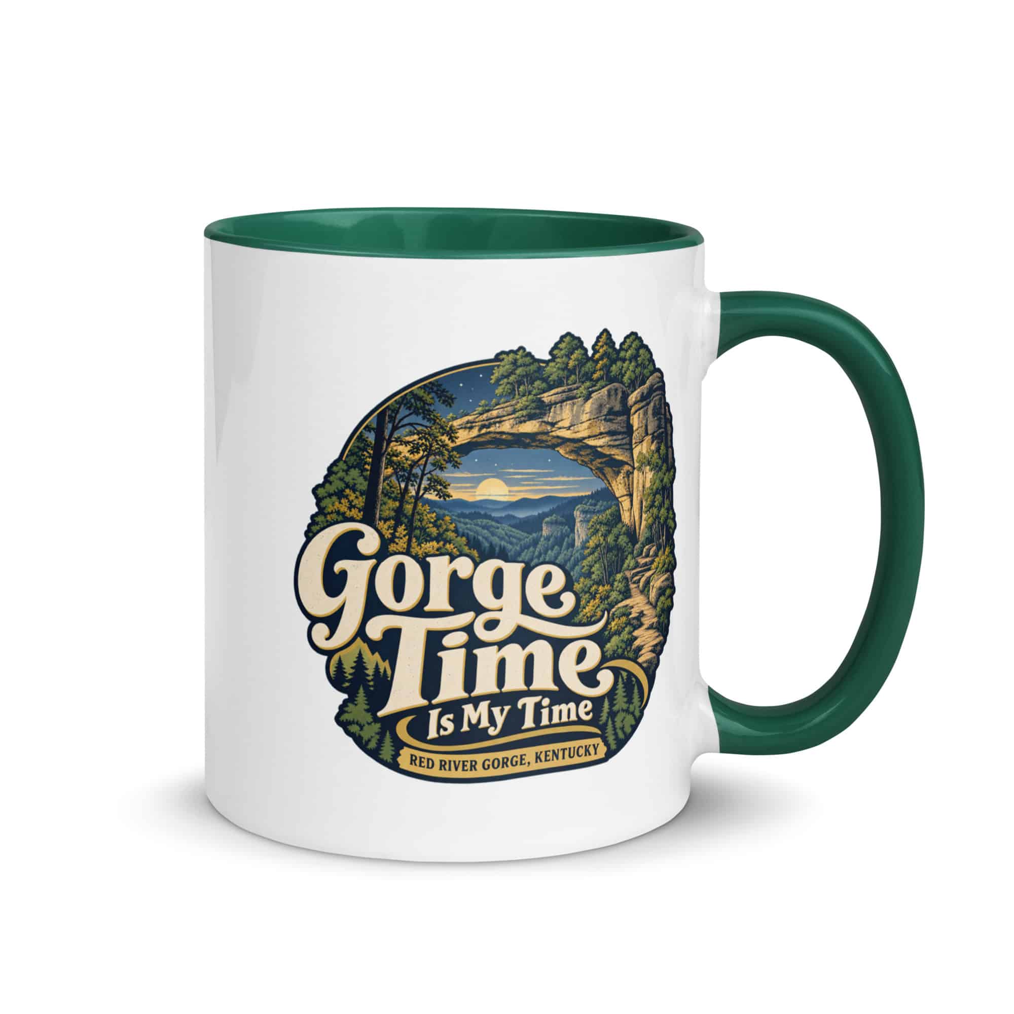 Red River Gorge Color Inside Coffee Mug: Gorge Time Is My Time, Woodland Scenic Lettering