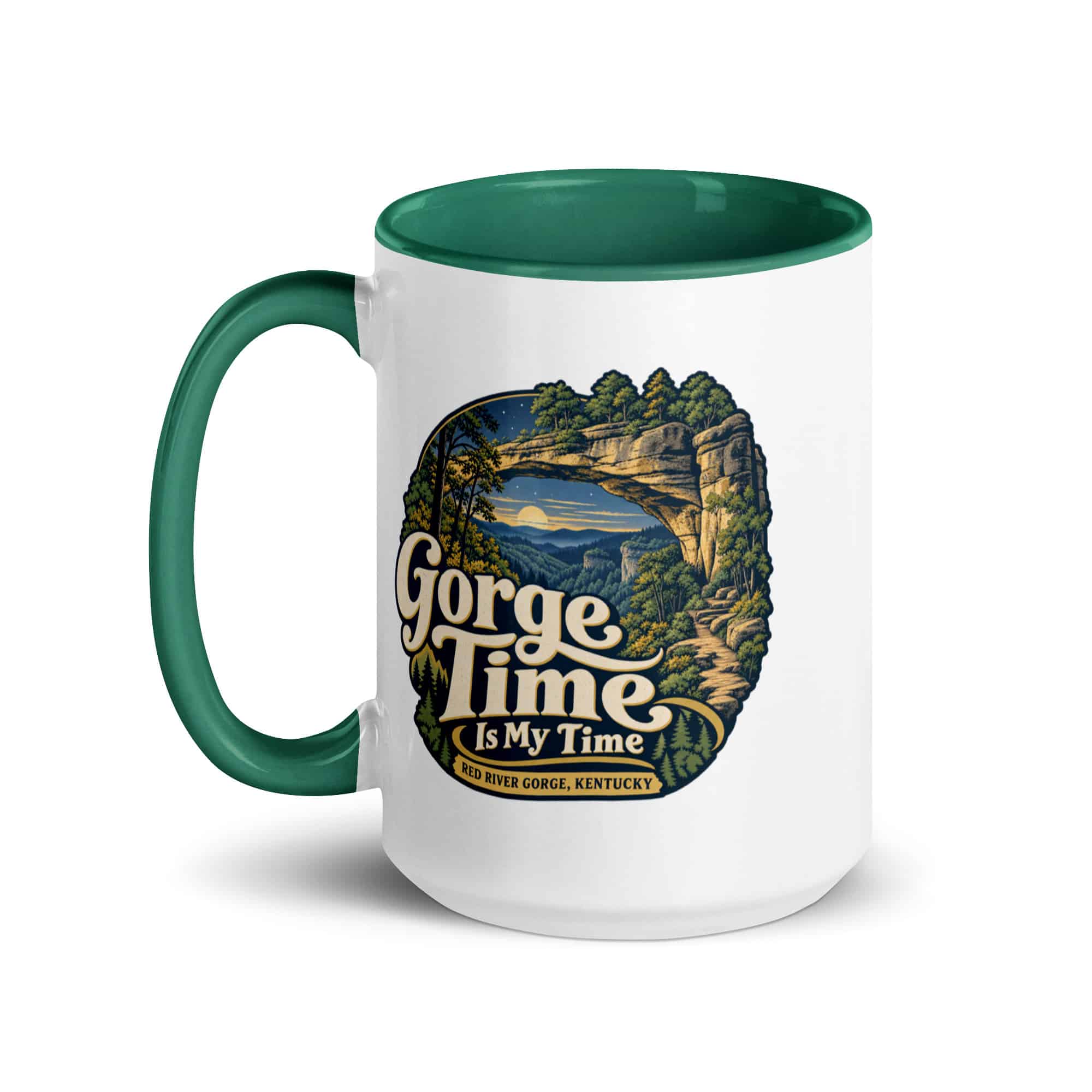 Red River Gorge Color Inside Coffee Mug: Gorge Time Is My Time, Woodland Scenic Lettering