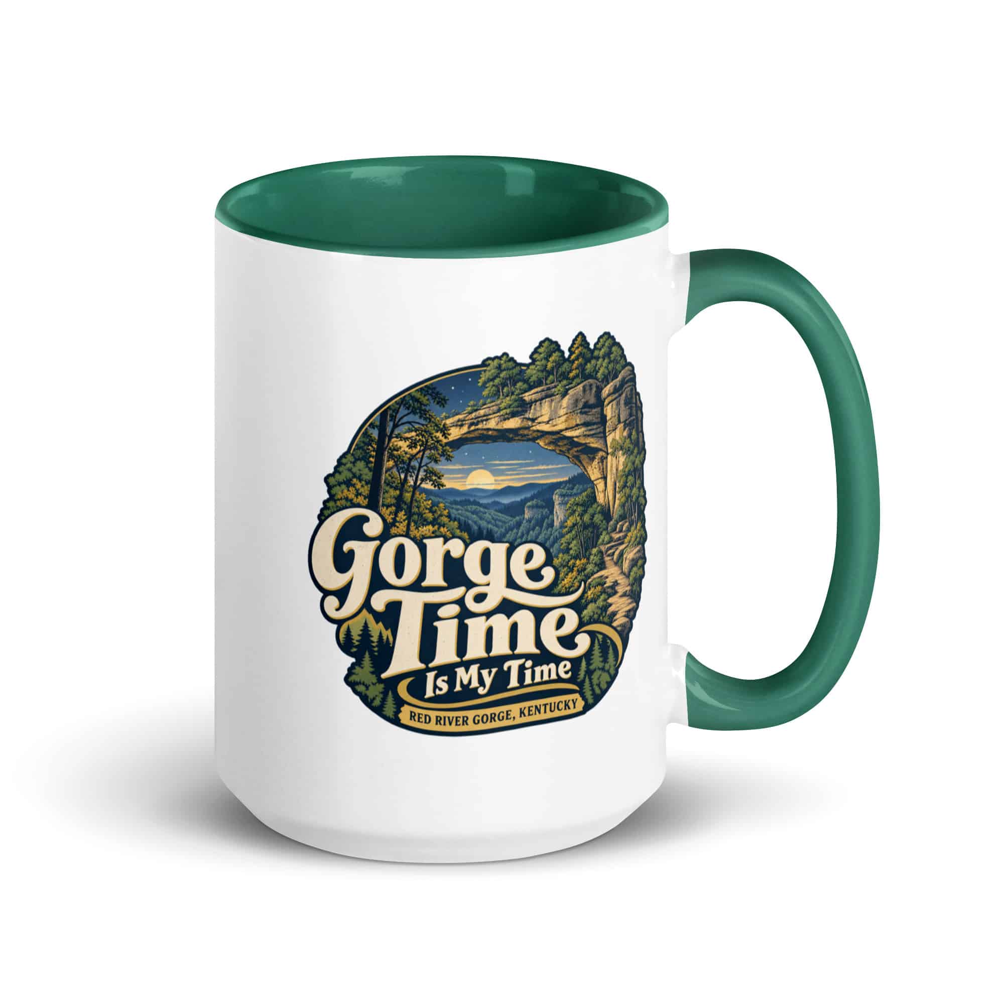 Red River Gorge Color Inside Coffee Mug: Gorge Time Is My Time, Woodland Scenic Lettering