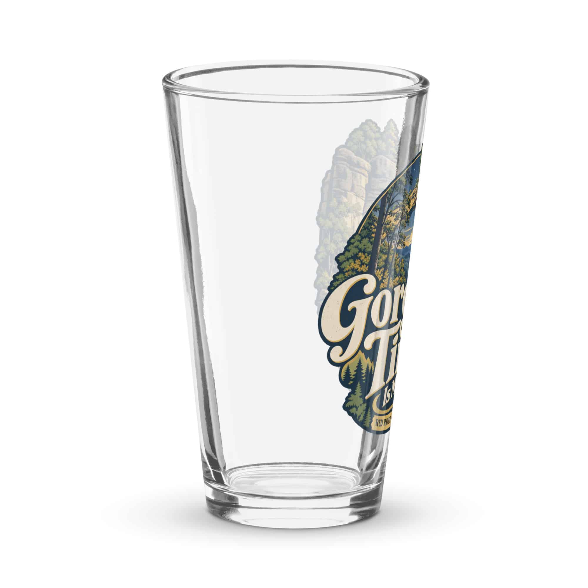 Red River Gorge Pint Glass: Gorge Time Is My Time, Woodland Scenic Lettering