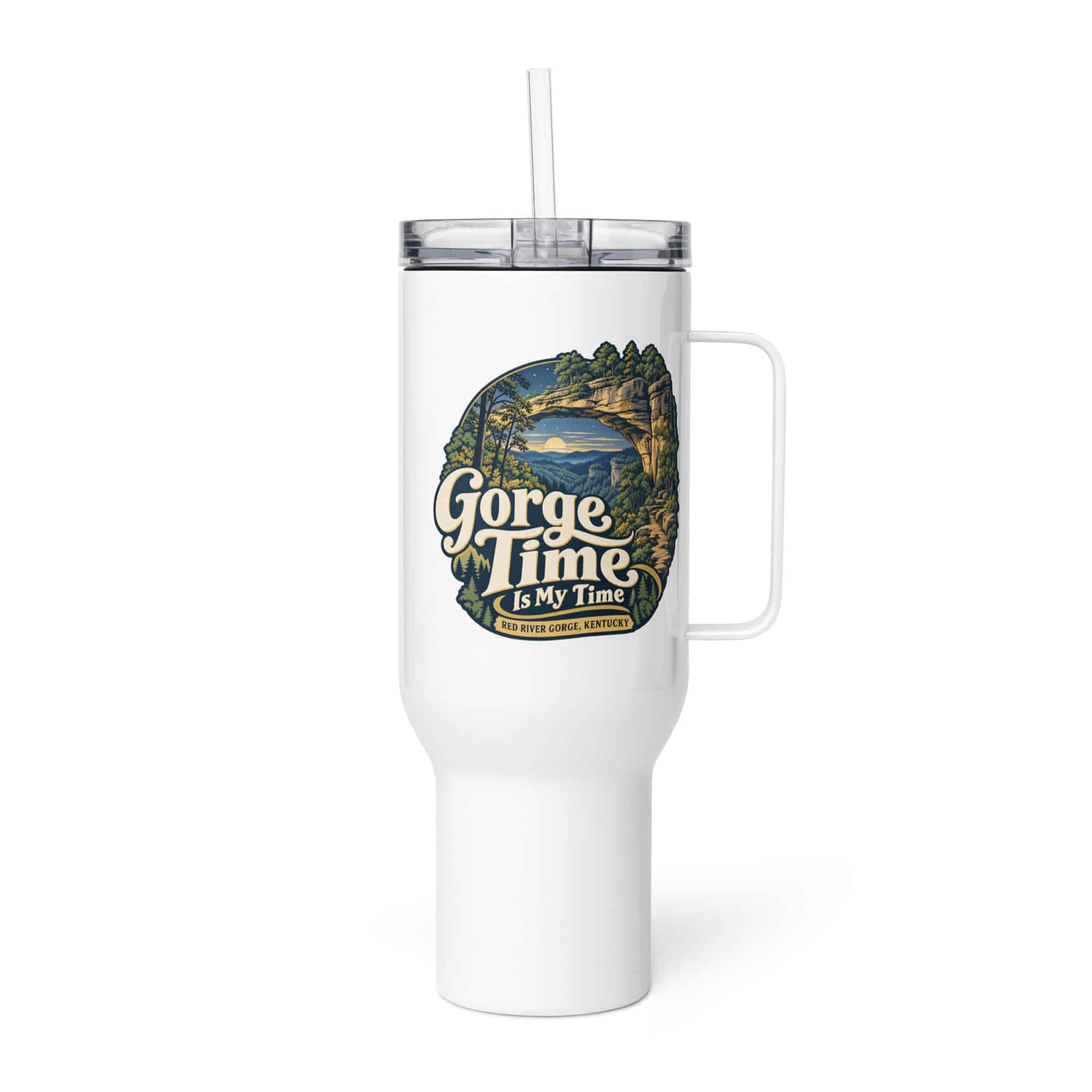 Red River Gorge Travel Mug: Gorge Time Is My Time, Woodland Scenic Lettering