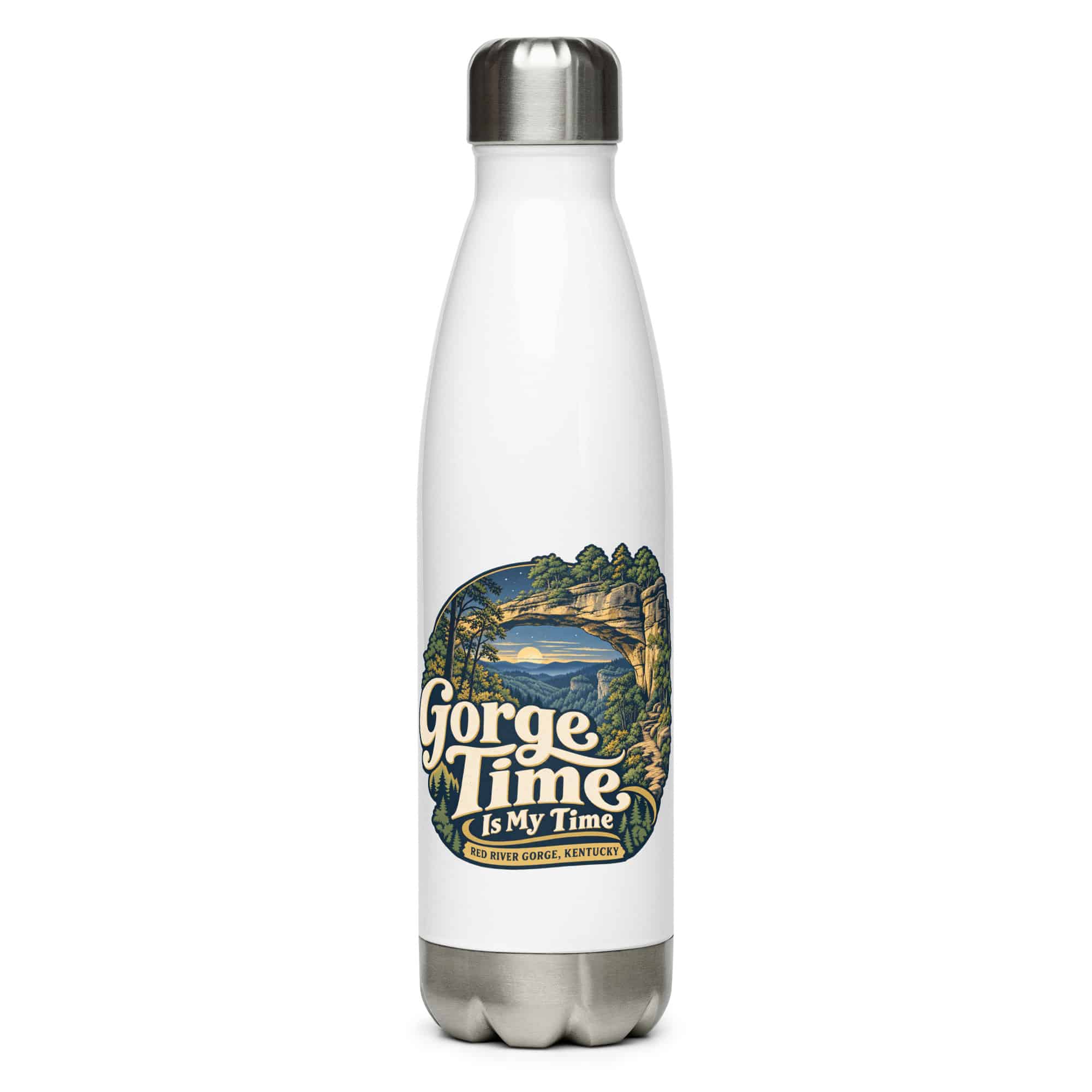 Red River Gorge Stainless Steel Water Bottle: Gorge Time Is My Time, Woodland Scenic Lettering