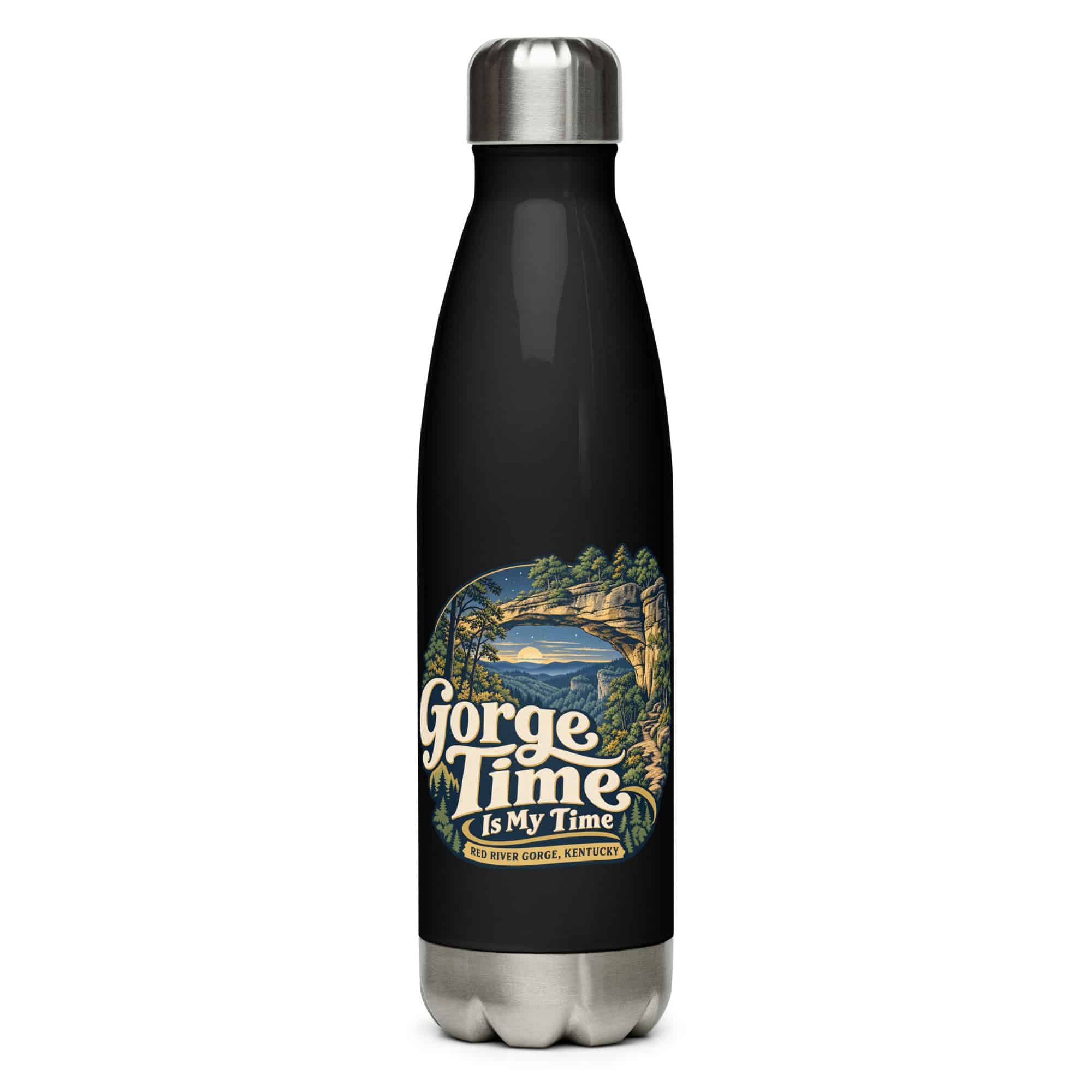Red River Gorge Stainless Steel Water Bottle: Gorge Time Is My Time, Woodland Scenic Lettering