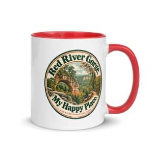 Red River Gorge Color Inside Coffee Mug: Red River Gorge. My Happy Place, Vintage Round Badge - 11 oz - Main