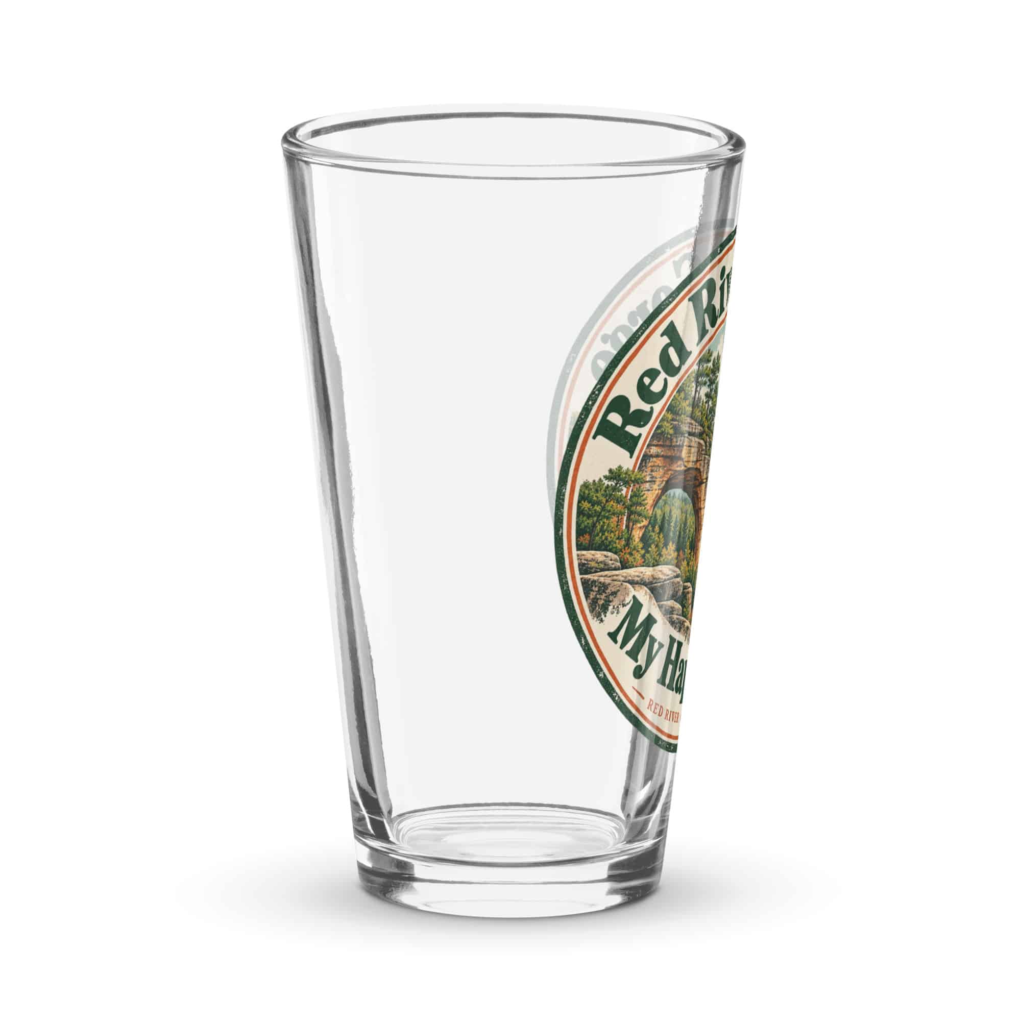 Red River Gorge Pint Glass: Red River Gorge. My Happy Place, Vintage Round Badge