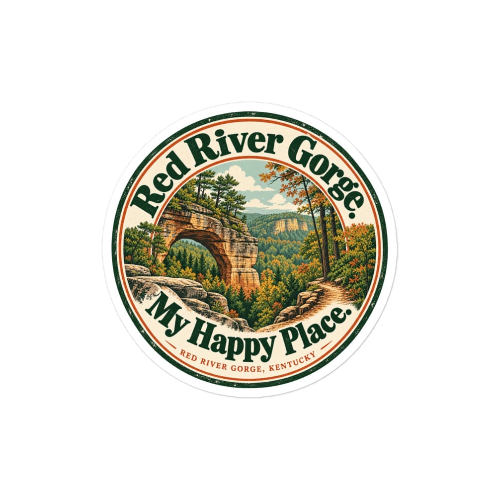 Red River Gorge Vinyl Sticker: Red River Gorge. My Happy Place, Vintage Round Badge
