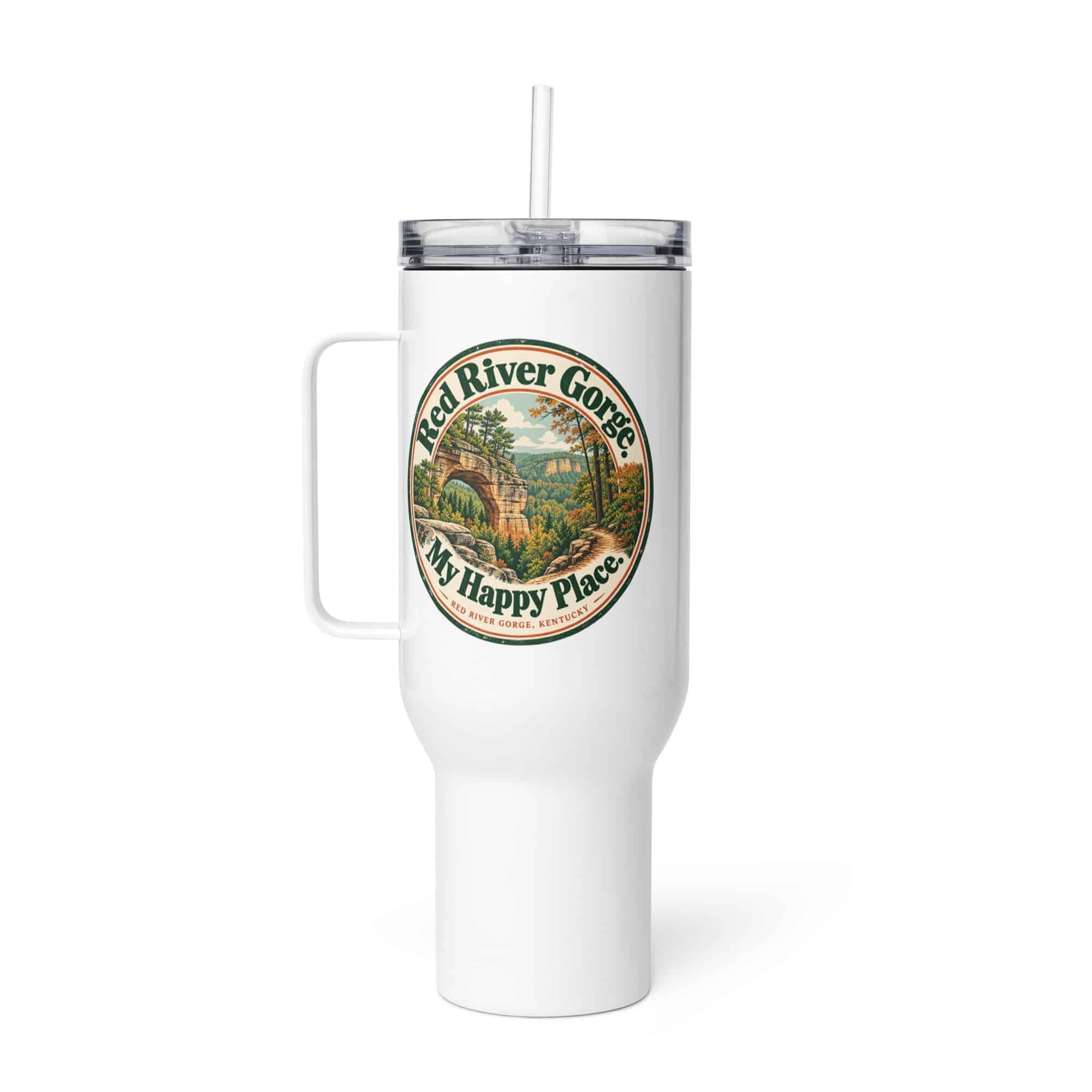 Red River Gorge Travel Mug: Red River Gorge. My Happy Place, Vintage Round Badge