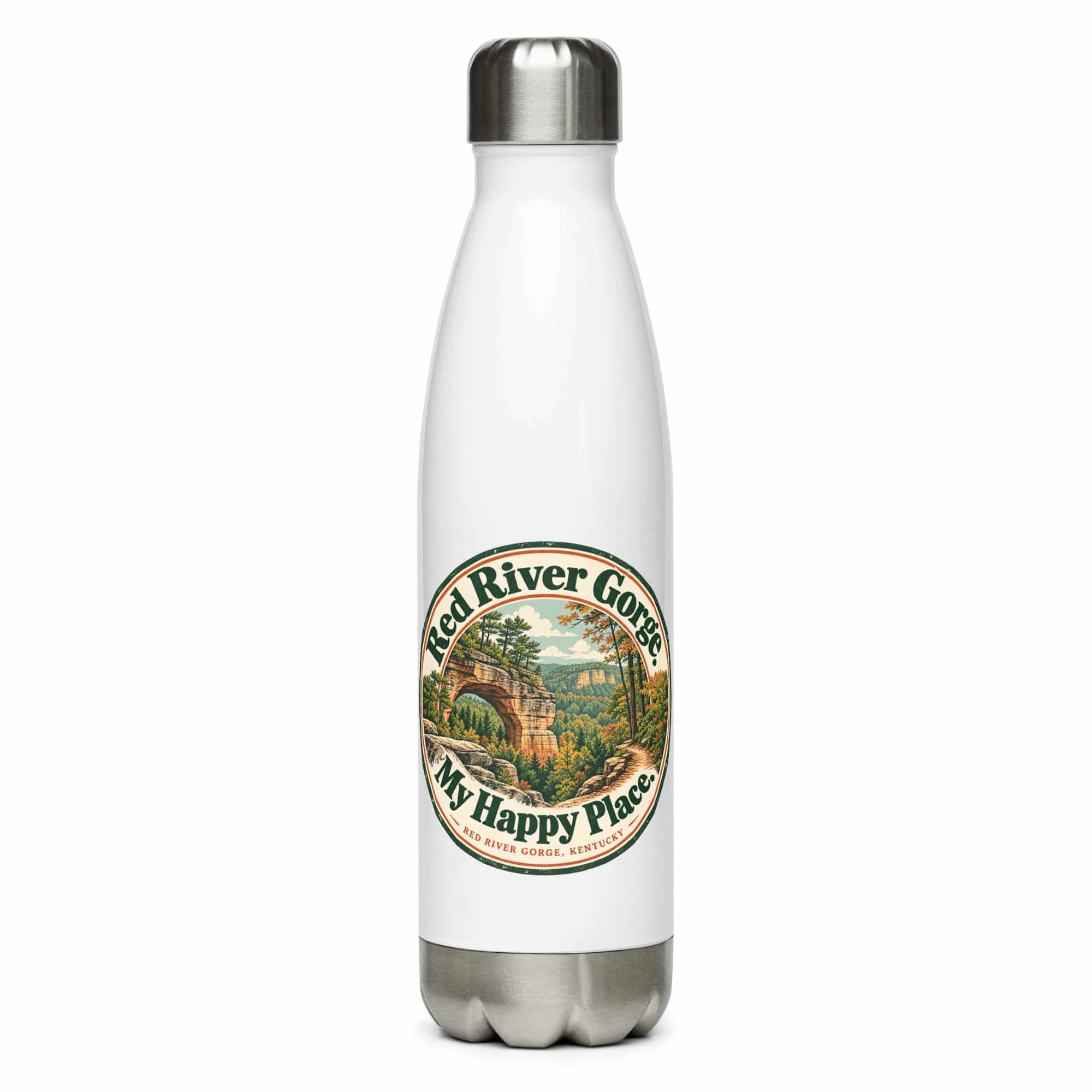 Red River Gorge Stainless Steel Water Bottle: Red River Gorge. My Happy Place, Vintage Round Badge