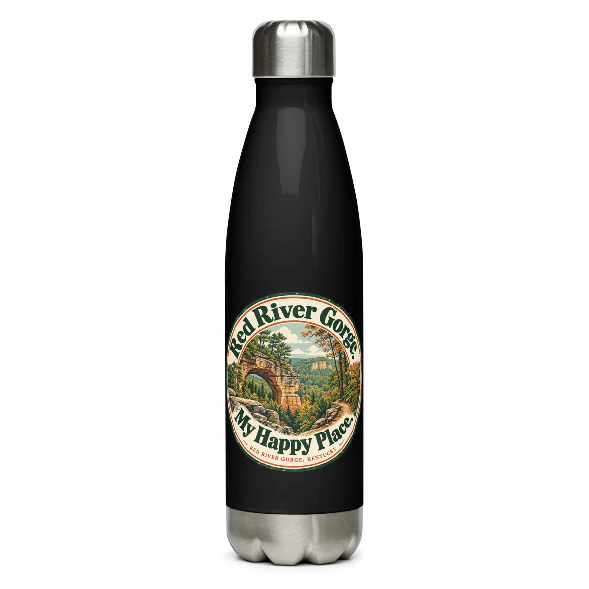 Red River Gorge Stainless Steel Water Bottle: Red River Gorge. My Happy Place, Vintage Round Badge