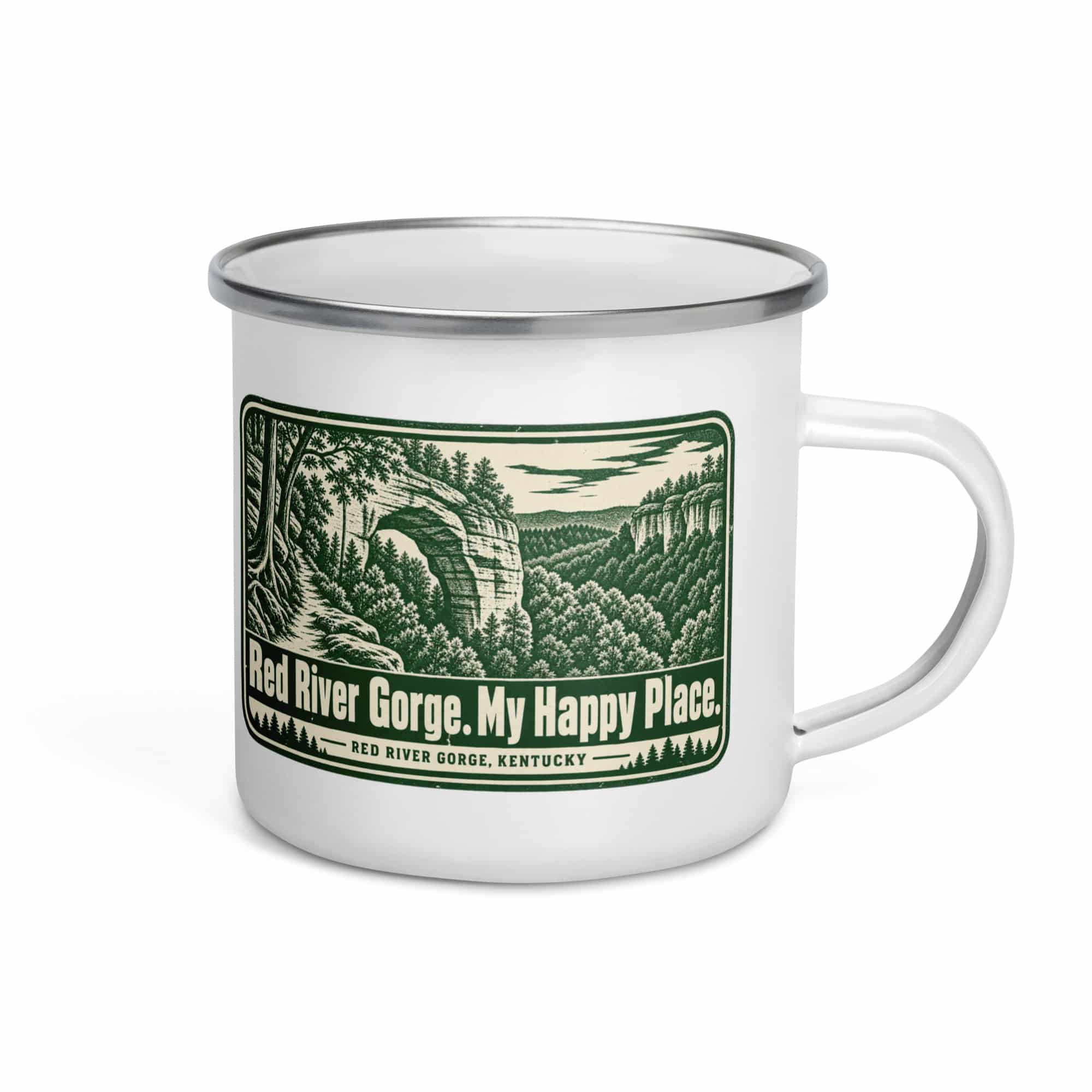 Red River Gorge Enamel Camp Mug: Red River Gorge. My Happy Place, Forest Ink Stamp