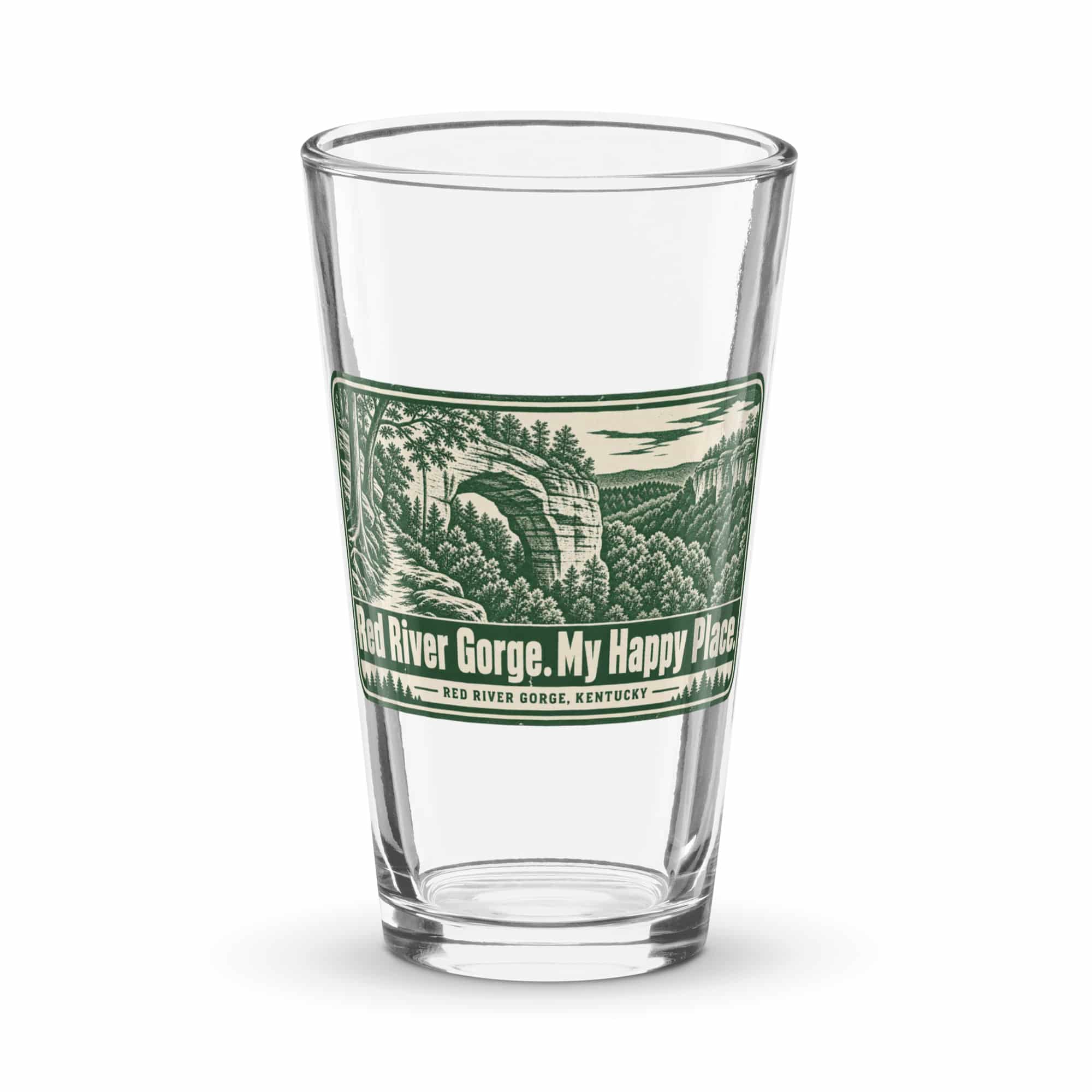 Red River Gorge Pint Glass: Red River Gorge. My Happy Place, Forest Ink Stamp