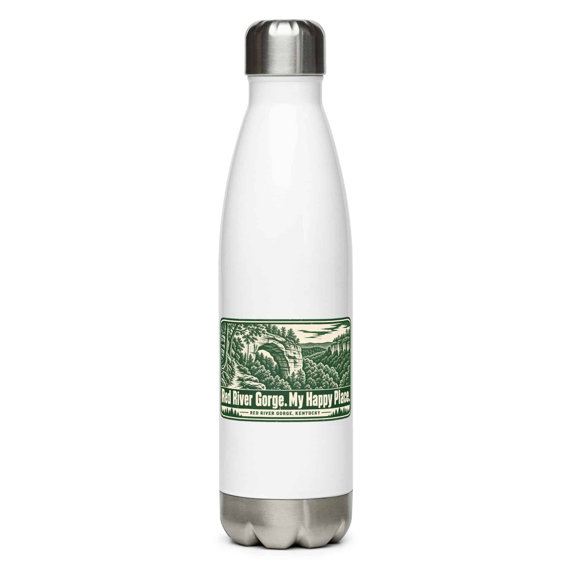 Red River Gorge Stainless Steel Water Bottle: Red River Gorge. My Happy Place, Forest Ink Stamp