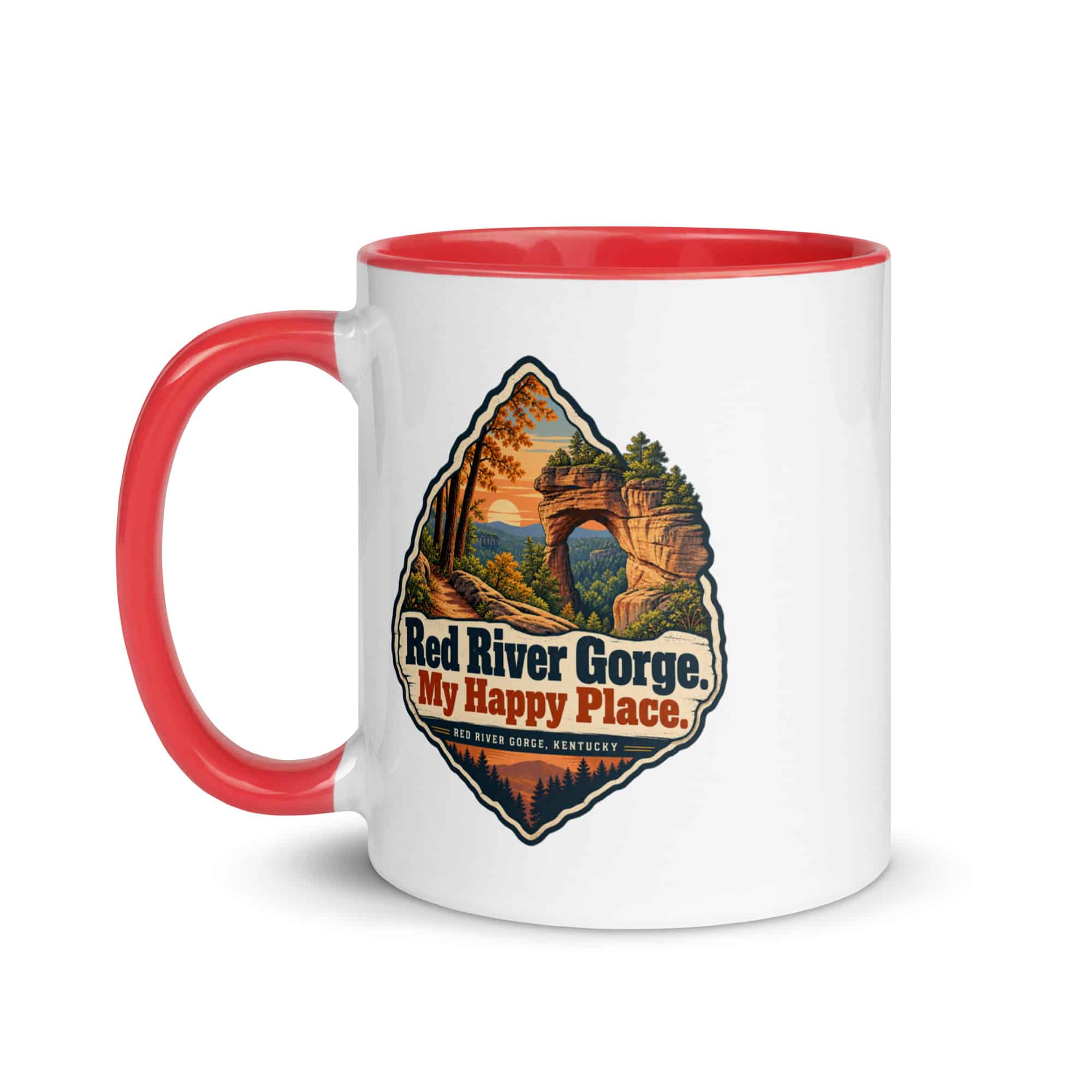 Red River Gorge Color Inside Coffee Mug: Red River Gorge. My Happy Place, Scenic Shield Badge
