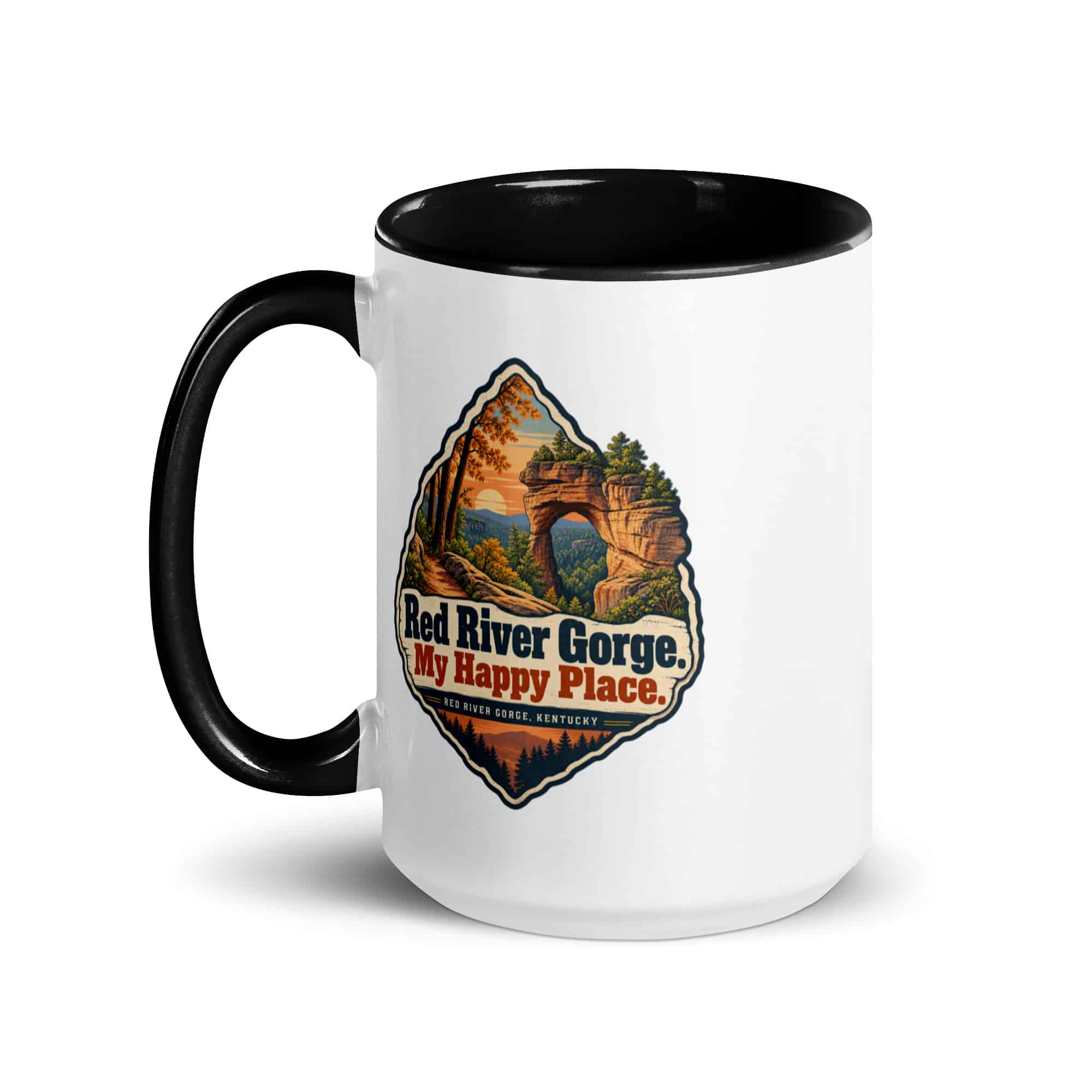 Red River Gorge Color Inside Coffee Mug: Red River Gorge. My Happy Place, Scenic Shield Badge