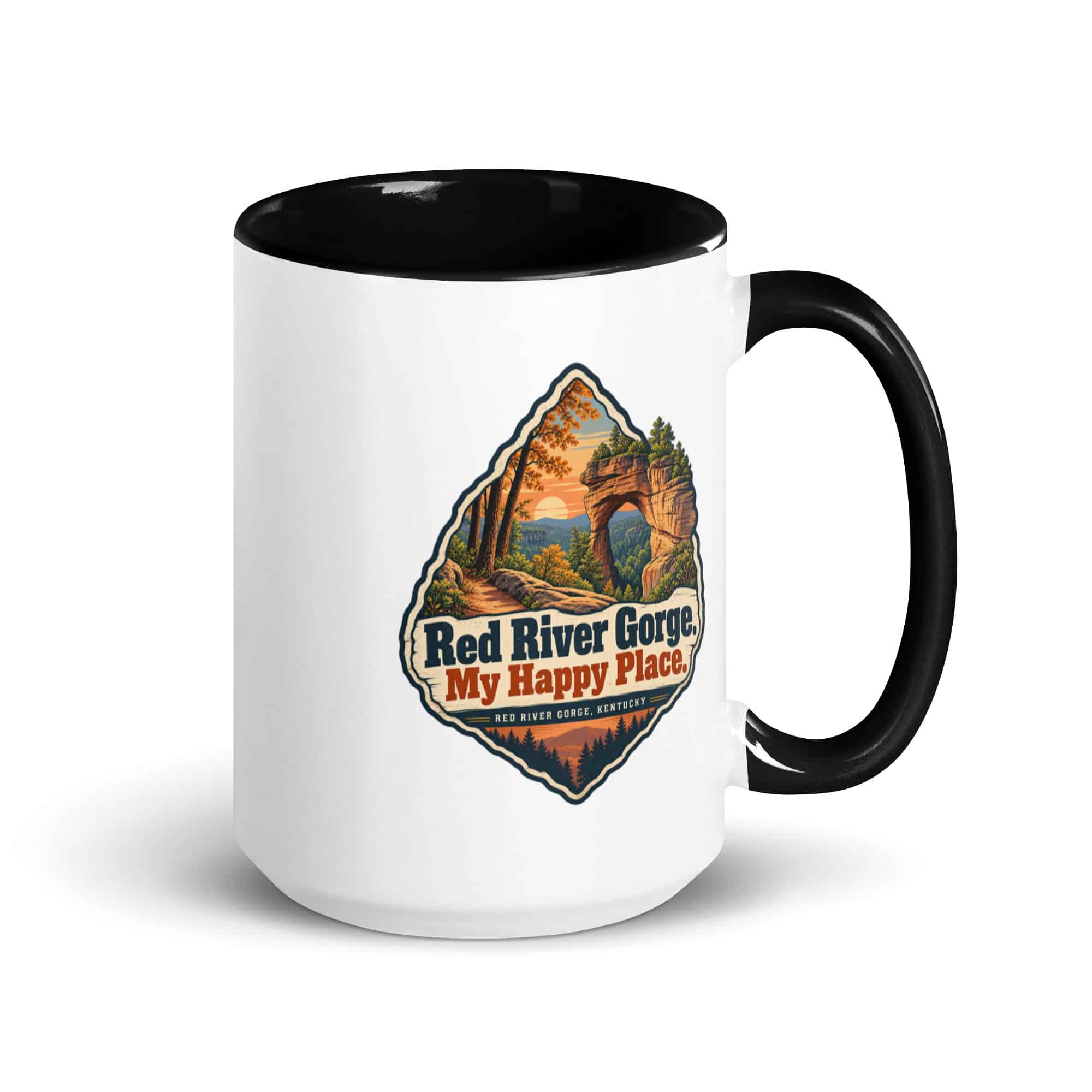 Red River Gorge Color Inside Coffee Mug: Red River Gorge. My Happy Place, Scenic Shield Badge