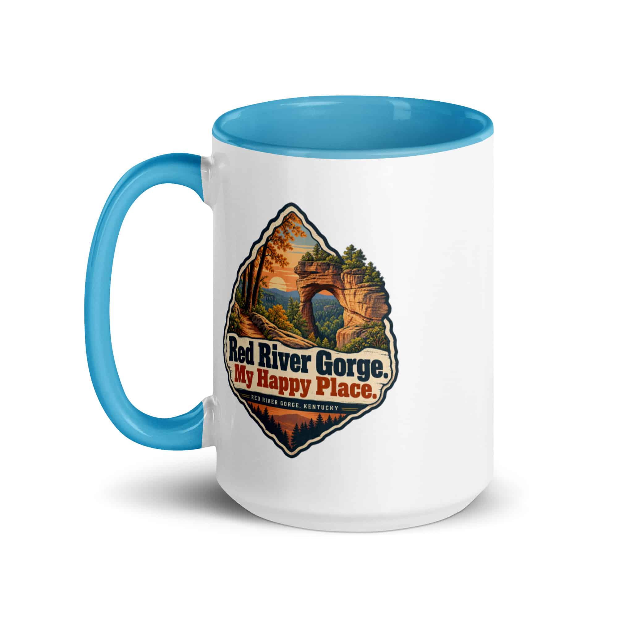 Red River Gorge Color Inside Coffee Mug: Red River Gorge. My Happy Place, Scenic Shield Badge