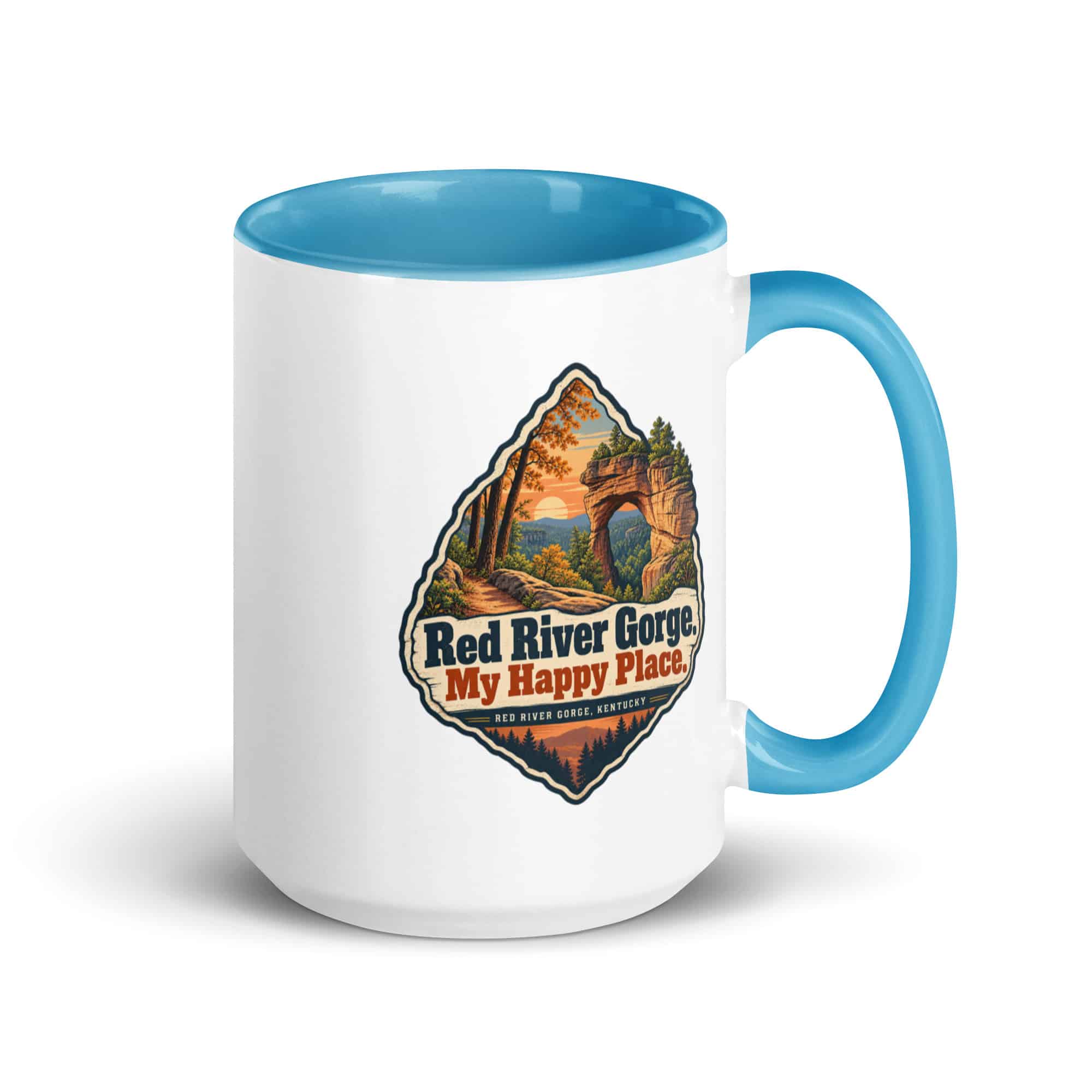 Red River Gorge Color Inside Coffee Mug: Red River Gorge. My Happy Place, Scenic Shield Badge