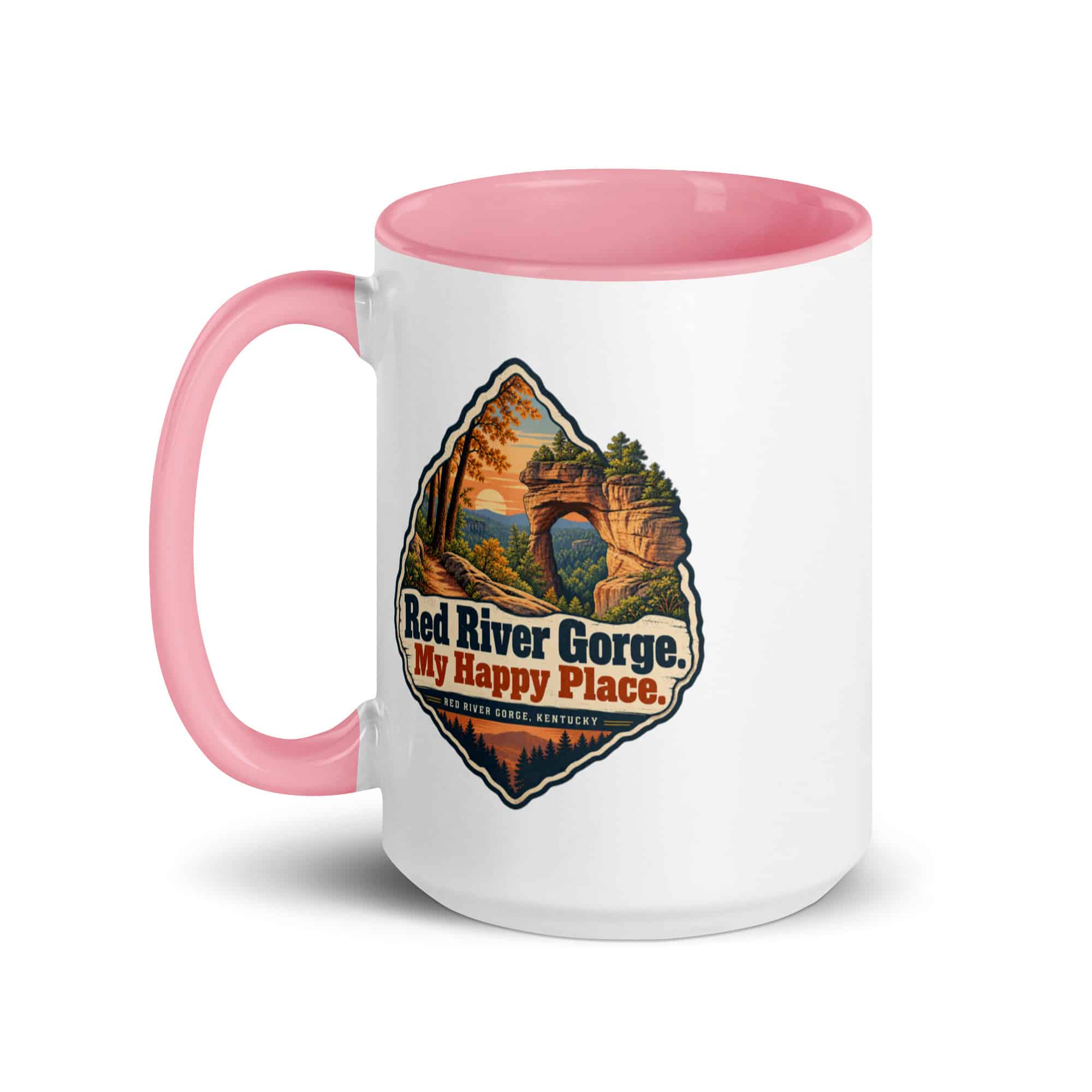 Red River Gorge Color Inside Coffee Mug: Red River Gorge. My Happy Place, Scenic Shield Badge