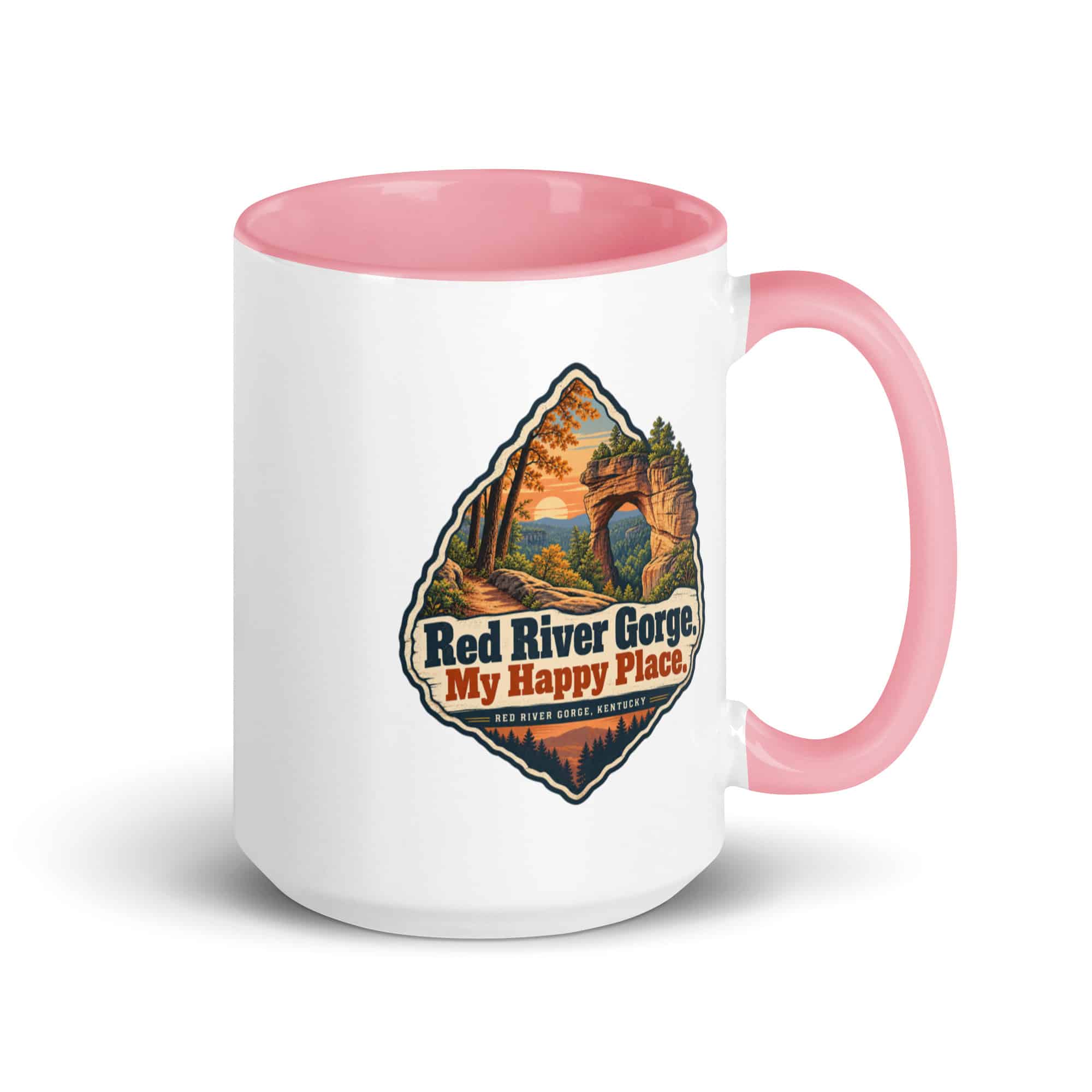 Red River Gorge Color Inside Coffee Mug: Red River Gorge. My Happy Place, Scenic Shield Badge